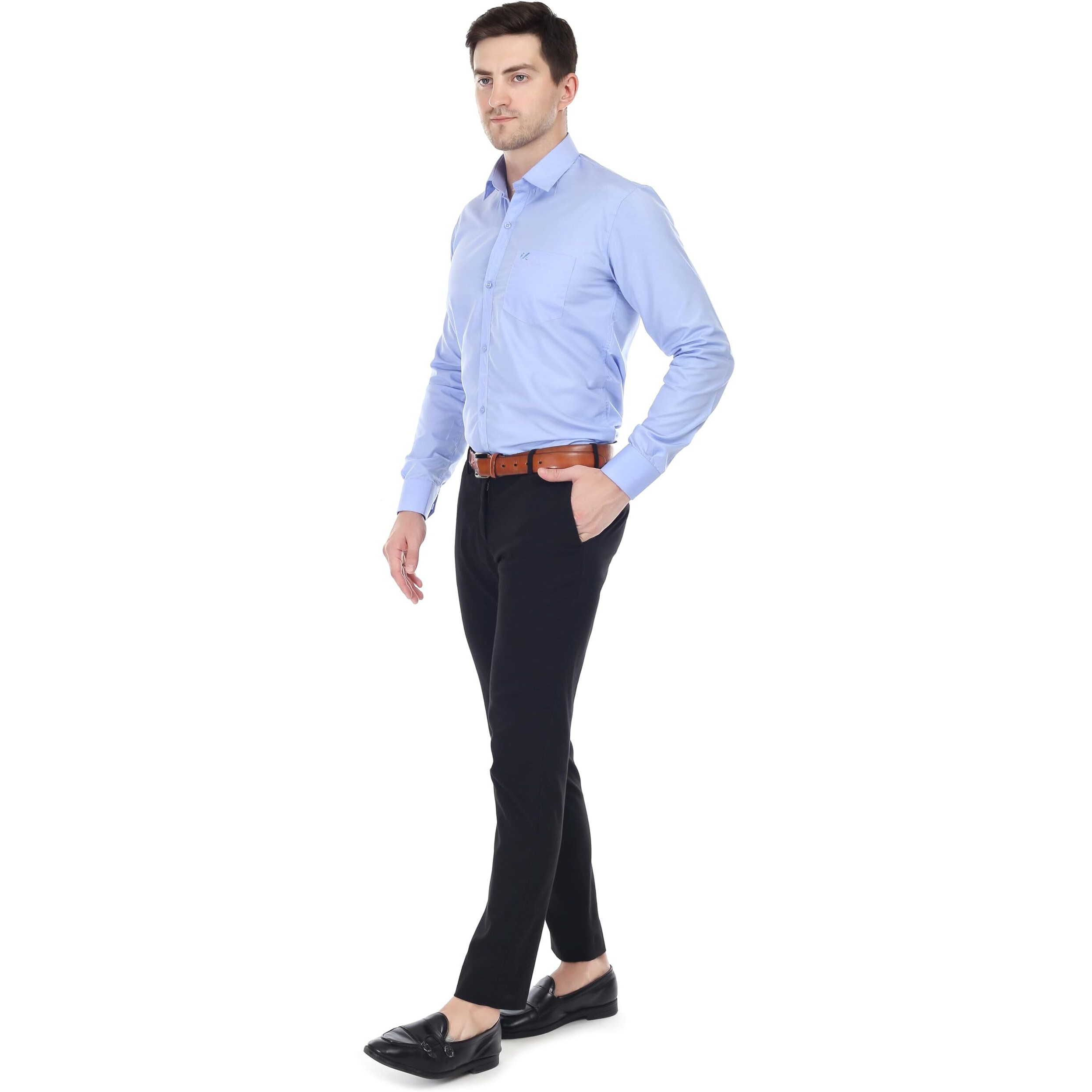 XJARVIS Clifton Men's Solid Cotton Blend | Formal Shirt with Pocket | Plain | Design with Spread Collar & Full Sleeves - Regular Fit, Pack of 1 (Blue, L)