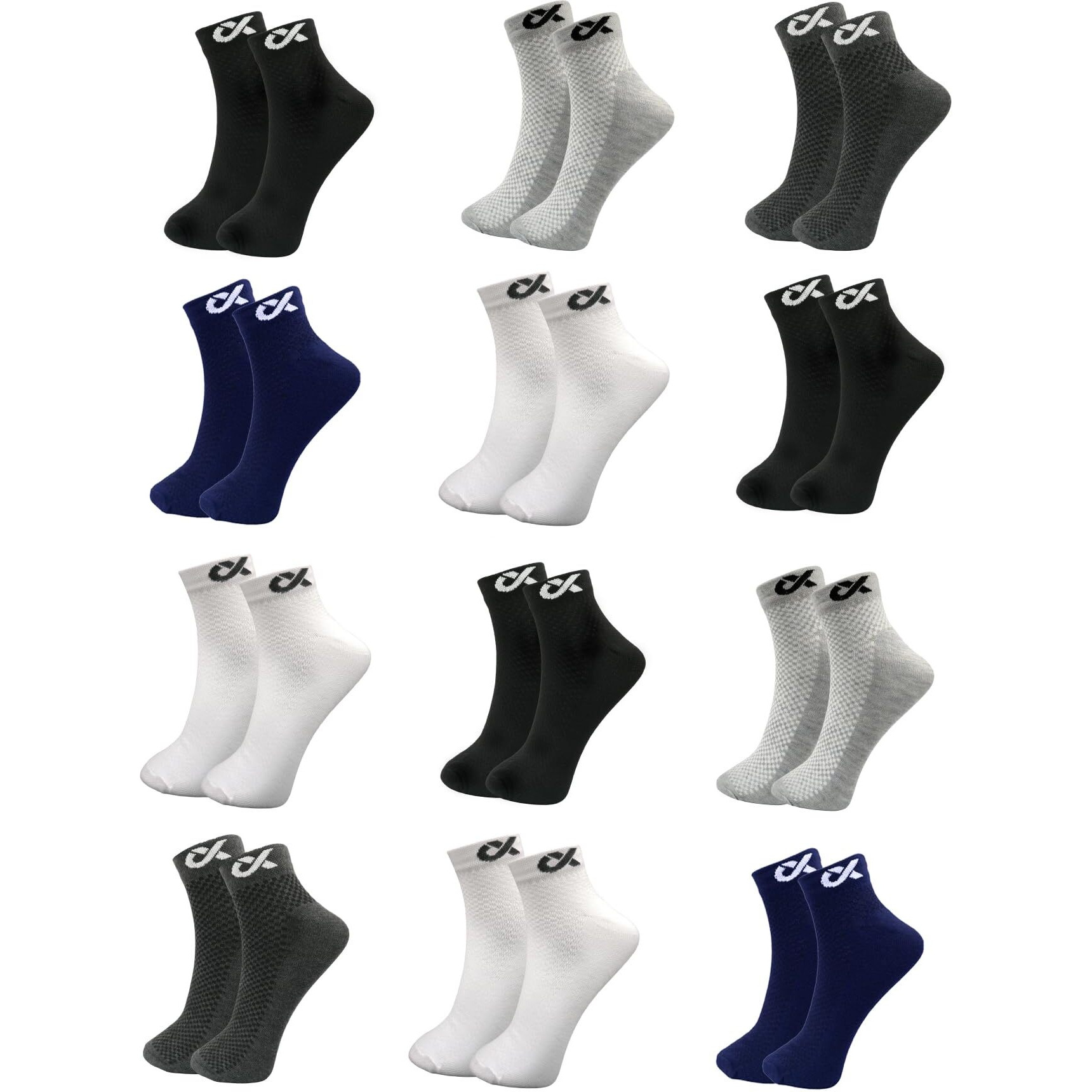 XJARVIS LYON 12 Pairs Ankle Length Cotton Socks Men & Women for Sports Unisex Multicolor Socks Ideal for Gym, Casual Wear & Running Odor Free, Pack of 12
