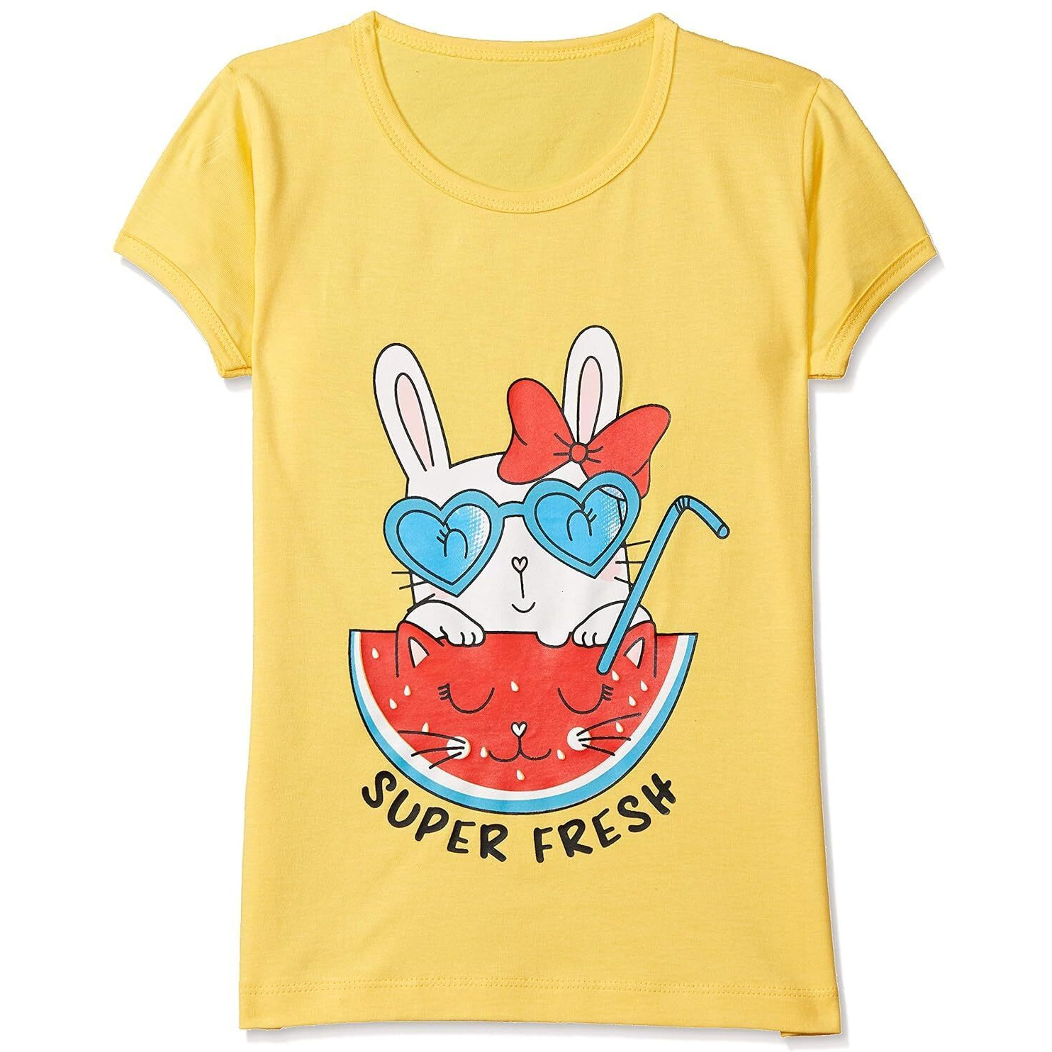 T2F Girls Solid Regular Fit T-Shirt Pack of 5(GLS-TSRT-01_Multicolor 4_11 Years-12 Years)