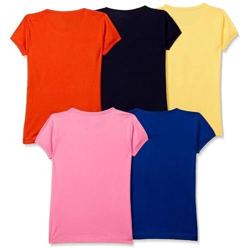 T2F Girls Solid Regular Fit T-Shirt Pack of 5(GLS-TSRT-01_Multicolor 4_5 Years-6 Years)