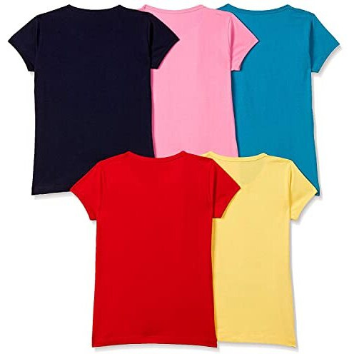 T2F Girls Regular Fit Cotton Round Neck T-Shirt (Pack of 5) (GLS-TSRT-01_Multicolor 5_2-3 years)