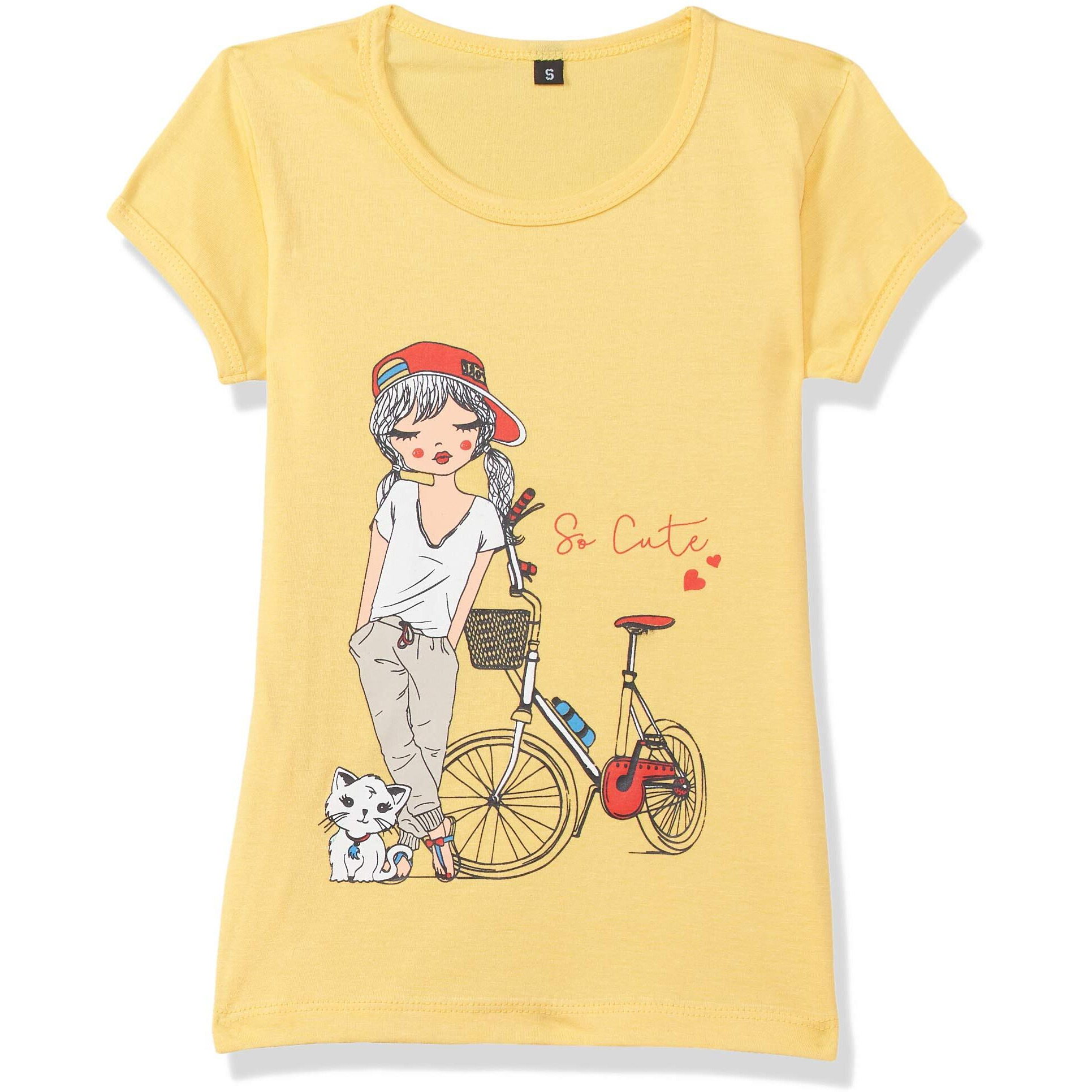 T2F Girl's Plain Regular Fit T-Shirt (GLS-TSRT-03_Multicolor 3 5-6 Years)