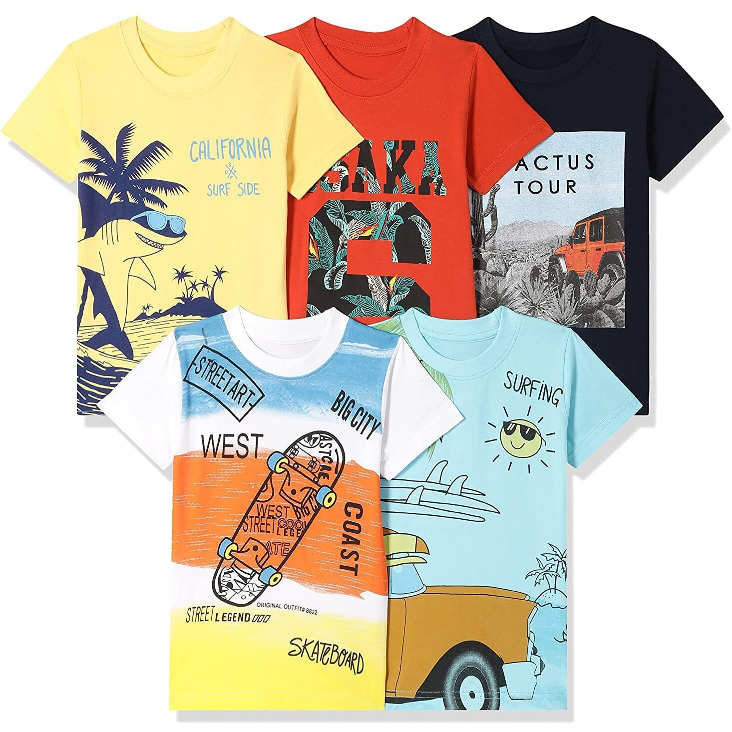 T2F Boy's Solid Regular Fit T-Shirt (BYS-TSRT-16_Multicolor 5 2 3 Years)