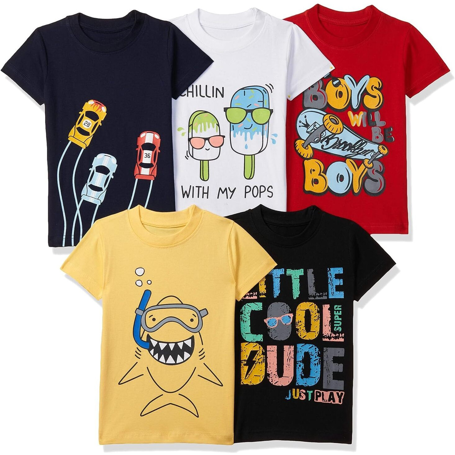 T2F Boy's Solid Regular Fit T-Shirt (10_Multicolor 2 5 6 Years)