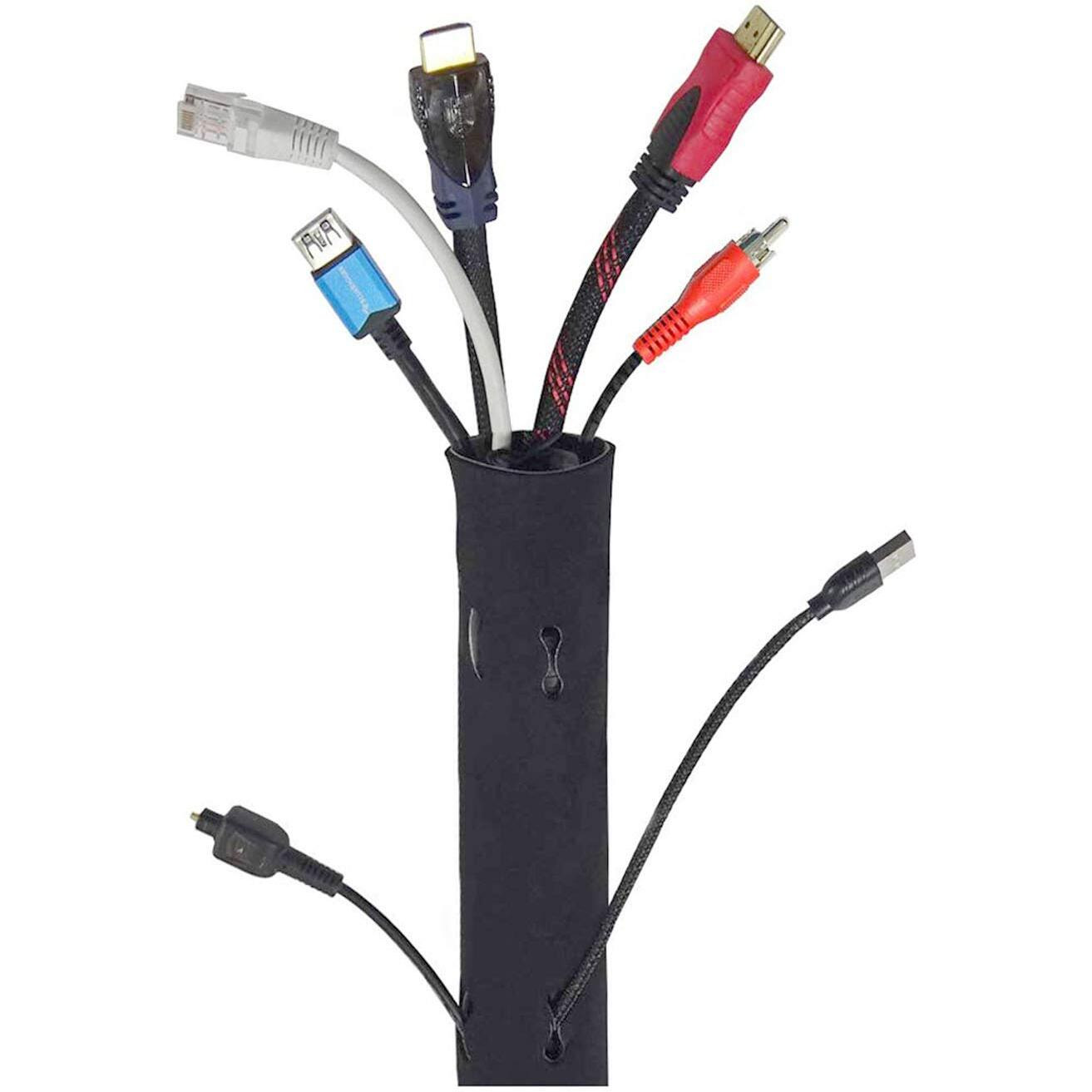 ELV Direct Cable Organiser Manager Cord Management System Sleeve for TV, Computer, Home Theatre, Speaker, Hdmi, Cables with Zipper (19 Inch / 48Cm), Black 19 inch