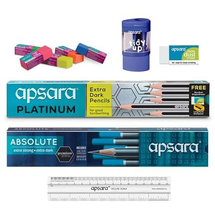 Apsara Premium Scholar's Kit | Ideal Gift Pack | Fundamental School Kit for Children | Kids Gifting Set | School Requirements | Fun Children's Gift | Return Gift for Kids | Combo of 6 items | Pack of 1.