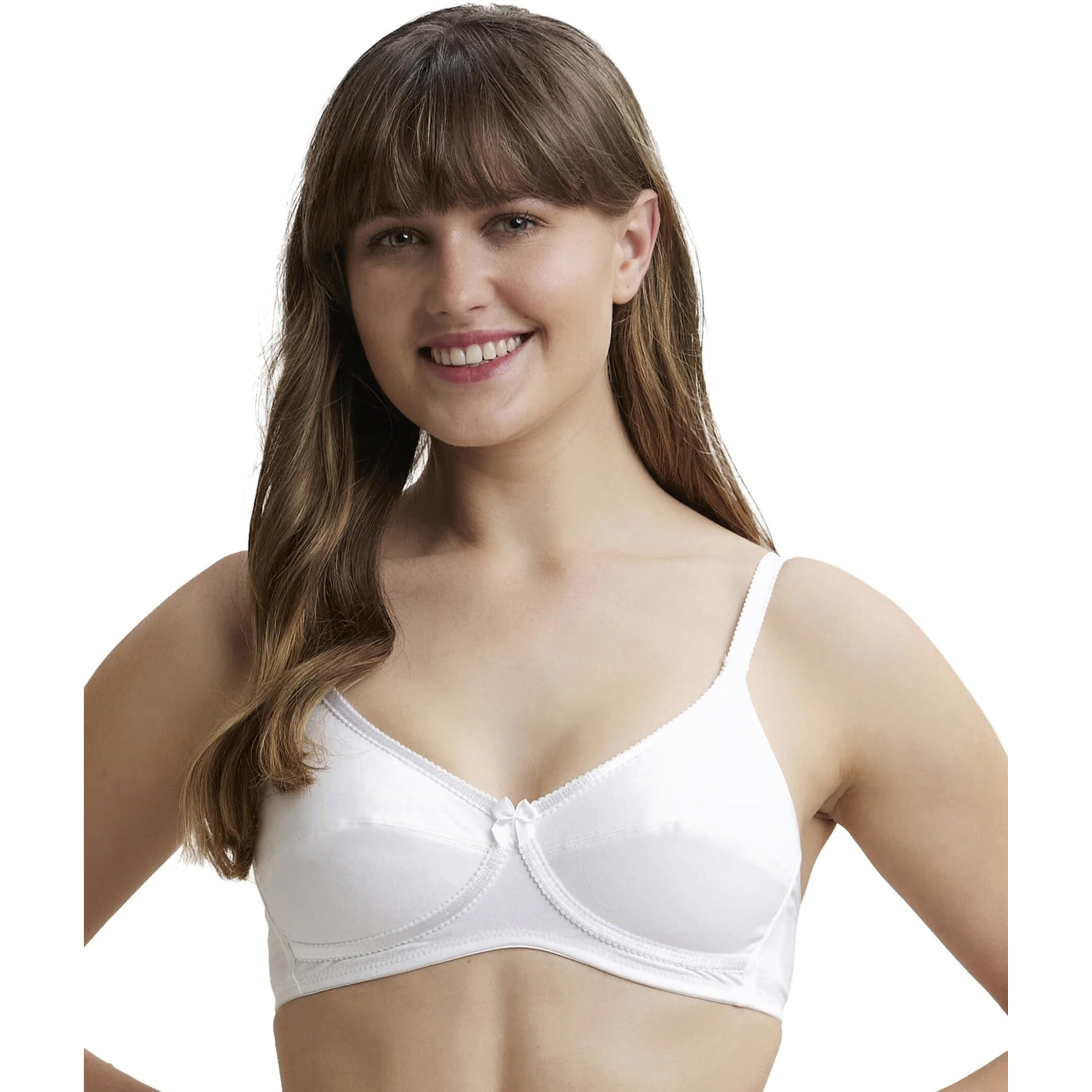 Jockey 1242 Women's Wirefree Non Padded Super Combed Cotton Elastane Stretch Medium Coverage Cross Over Everyday Bra with Adjustable Straps_White_34B