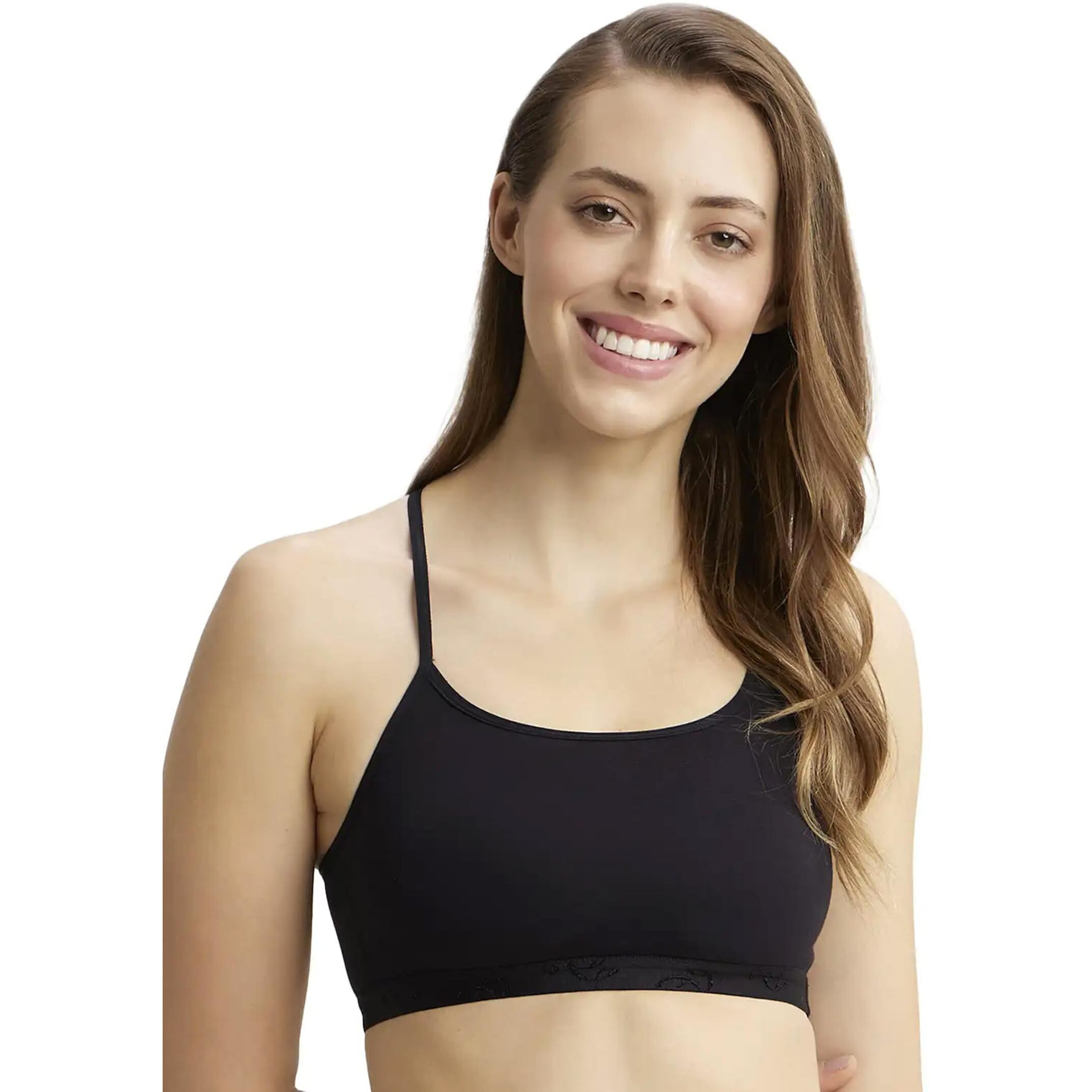 Jockey 1351 Women's Super Combed Cotton Elastane Stretch Multiway Styled Crop Top with Adjustable Straps and Stay Fresh Treatment_Black_M