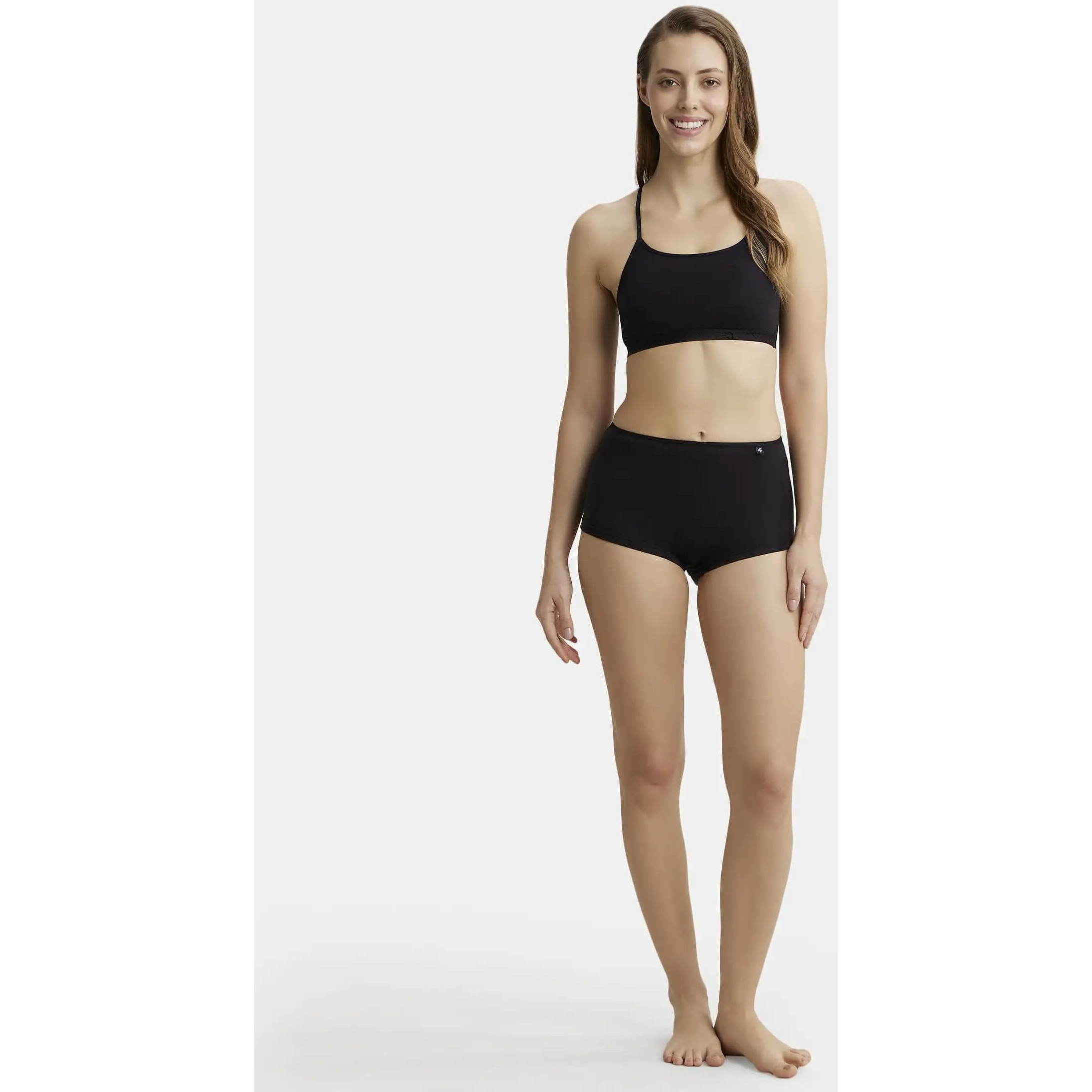 Jockey 1351 Women's Super Combed Cotton Elastane Stretch Multiway Styled Crop Top with Adjustable Straps and Stay Fresh Treatment_Black_M