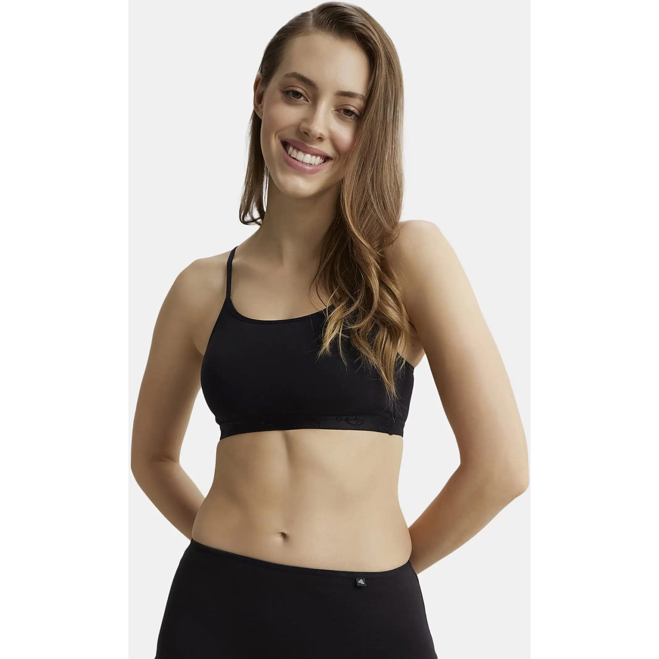 Jockey 1351 Women's Super Combed Cotton Elastane Stretch Multiway Styled Crop Top with Adjustable Straps and Stay Fresh Treatment_Black_M
