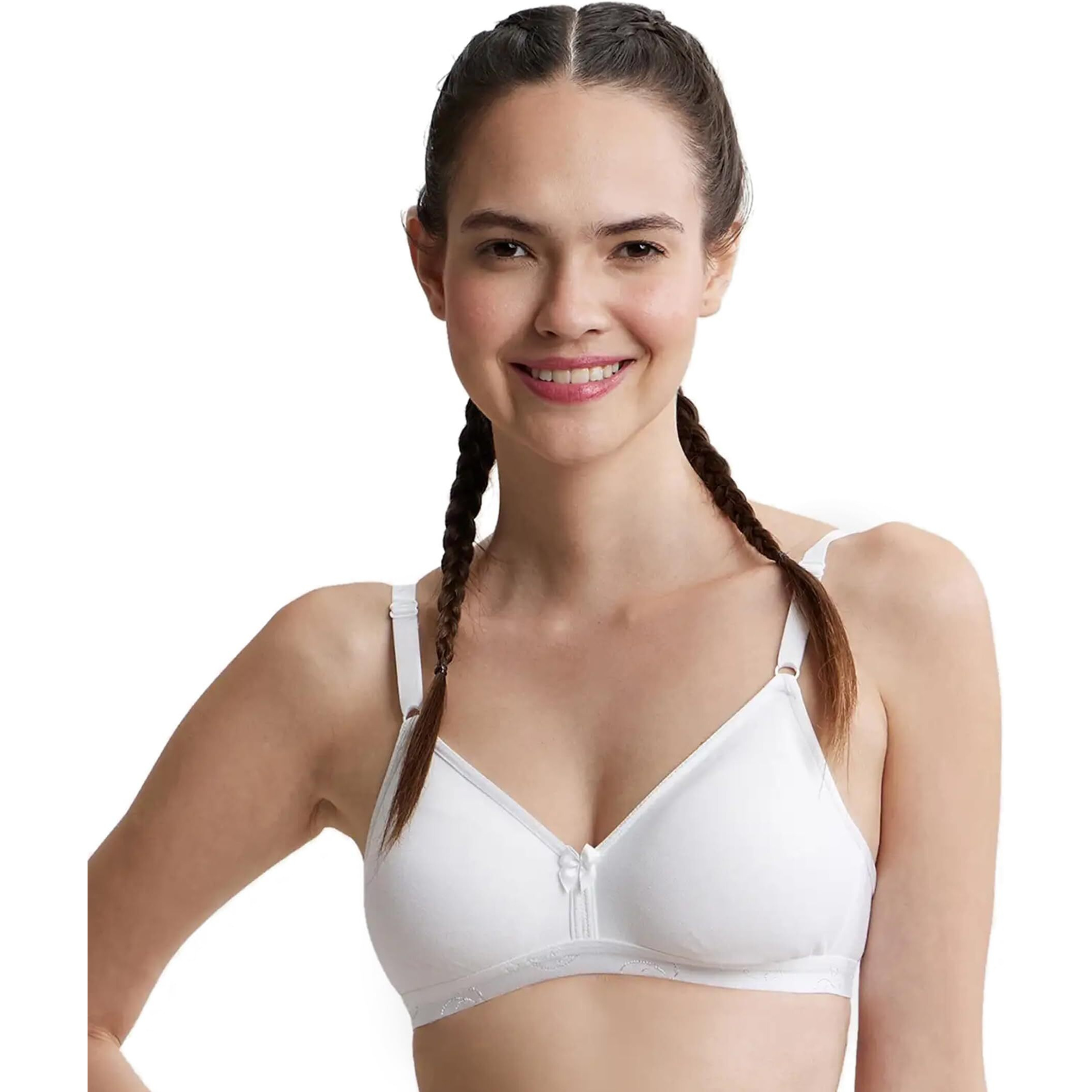 Jockey 1581 Women's Wirefree Non Padded Super Combed Cotton Elastane Stretch Medium Coverage Beginners Bra with Ultrasoft and Durable Underband_White_32B