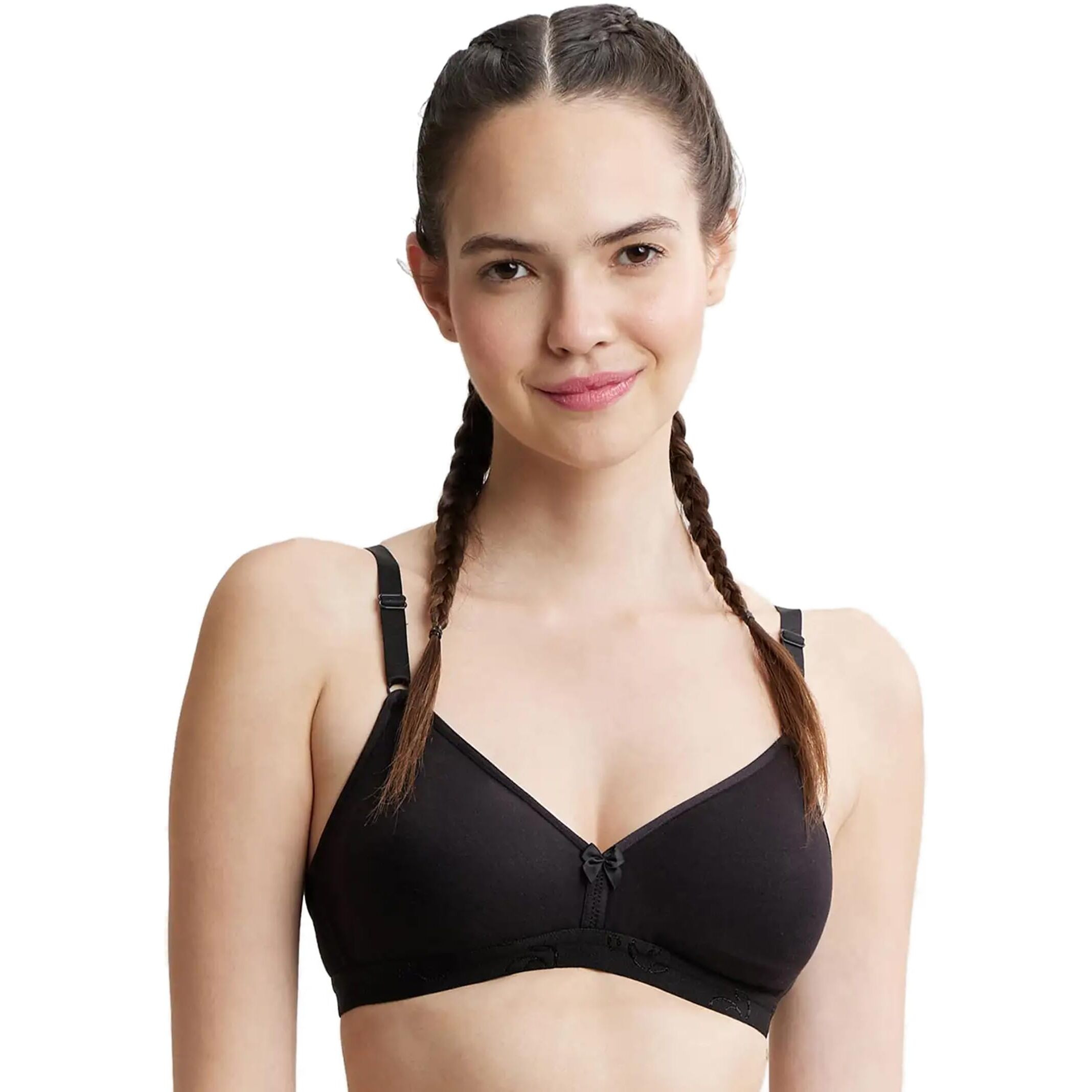 Jockey 1581 Women's Wirefree Non Padded Super Combed Cotton Elastane Stretch Medium Coverage Beginners Bra with Ultrasoft and Durable Underband_Black_32B