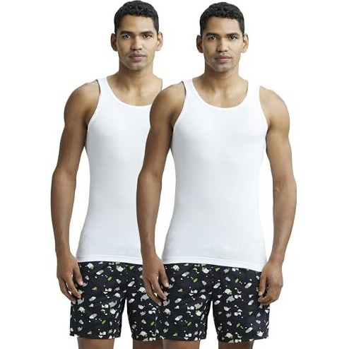 Jockey 8823 Men's Super Combed Cotton Rib Round Neck Sleeveless Vest with Stay Fresh Properties (Pack of 2)_White_M