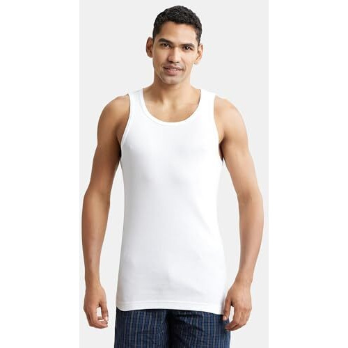 Jockey 8823 Men's Super Combed Cotton Rib Round Neck Sleeveless Vest with Stay Fresh Properties (Pack of 2)_White_M