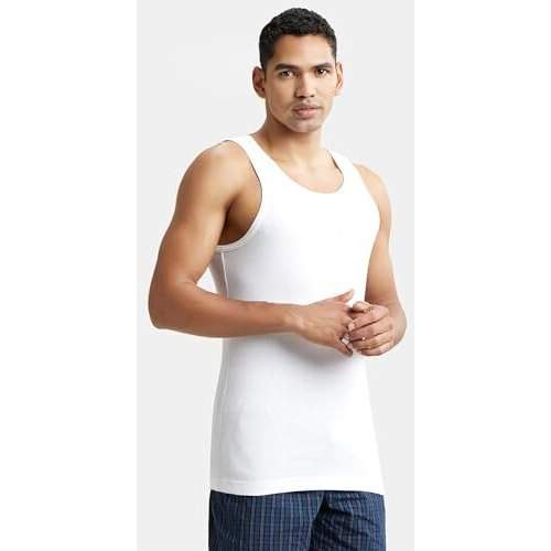 Jockey 8823 Men's Super Combed Cotton Rib Round Neck Sleeveless Vest with Stay Fresh Properties (Pack of 2)_White_M