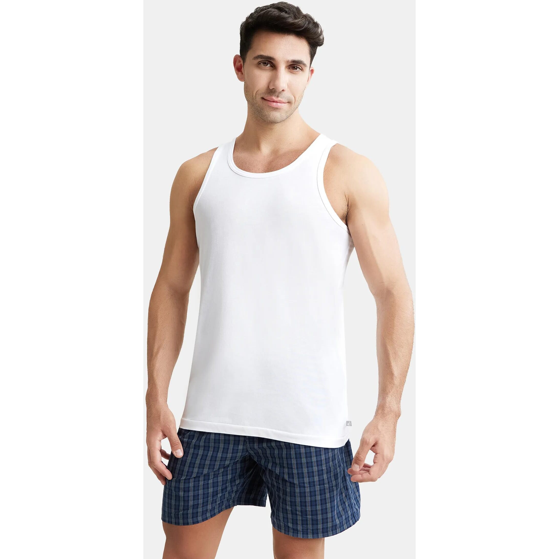 Jockey 8820 Men's Super Combed Cotton Round Neck Sleeveless Vest with Extended Length for Easy Tuck (Pack of 3)_White_M