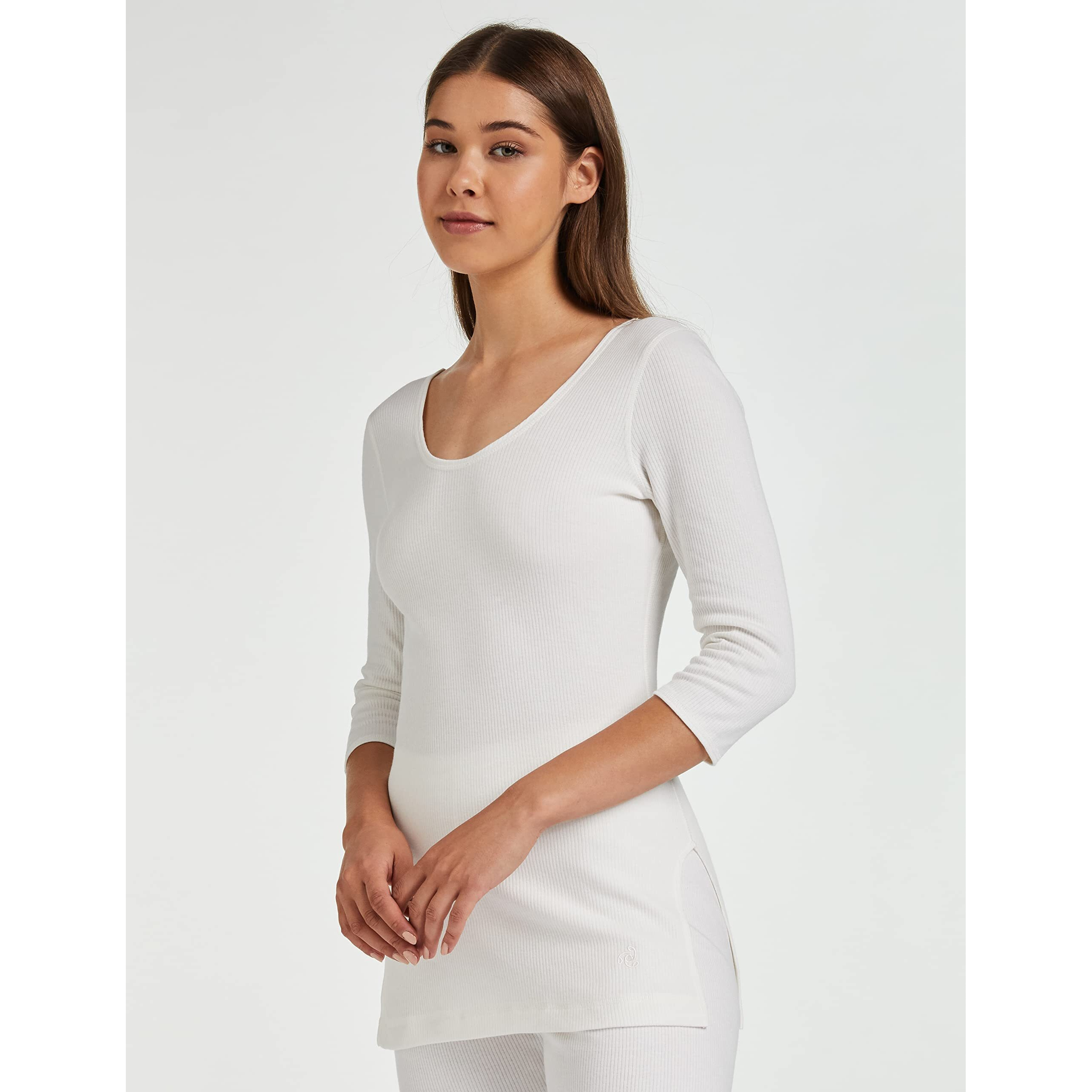 Jockey Snug Fit Low-Neck Thermal 3 Quarter Sleeved Top for Women 2503_Off White_M