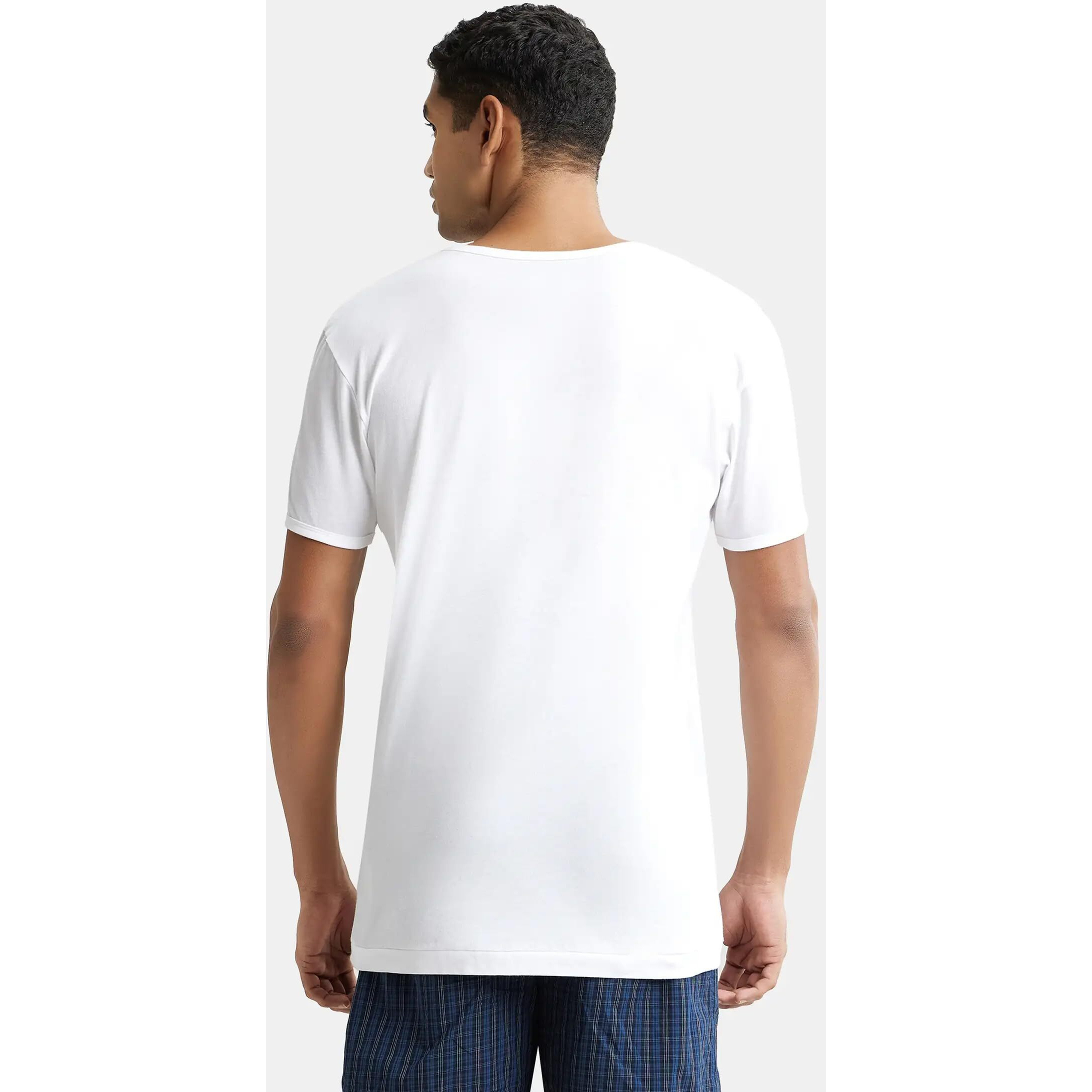 Jockey 8817 Men's Super Combed Cotton Round Neck Half Sleeved Vest with Extended Length for Easy Tuck (Pack of 2)_White_L