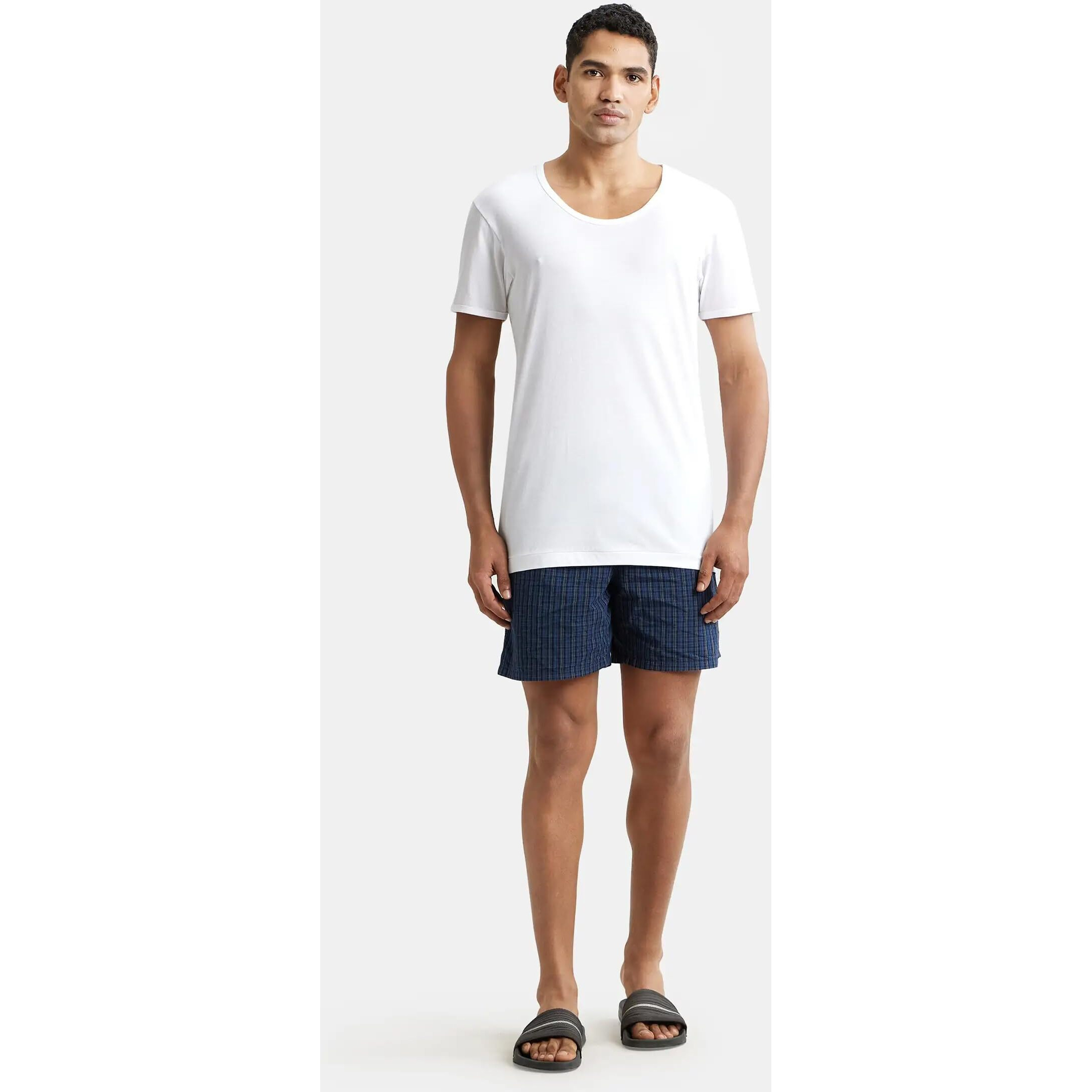Jockey 8817 Men's Super Combed Cotton Round Neck Half Sleeved Vest with Extended Length for Easy Tuck (Pack of 2)_White_L