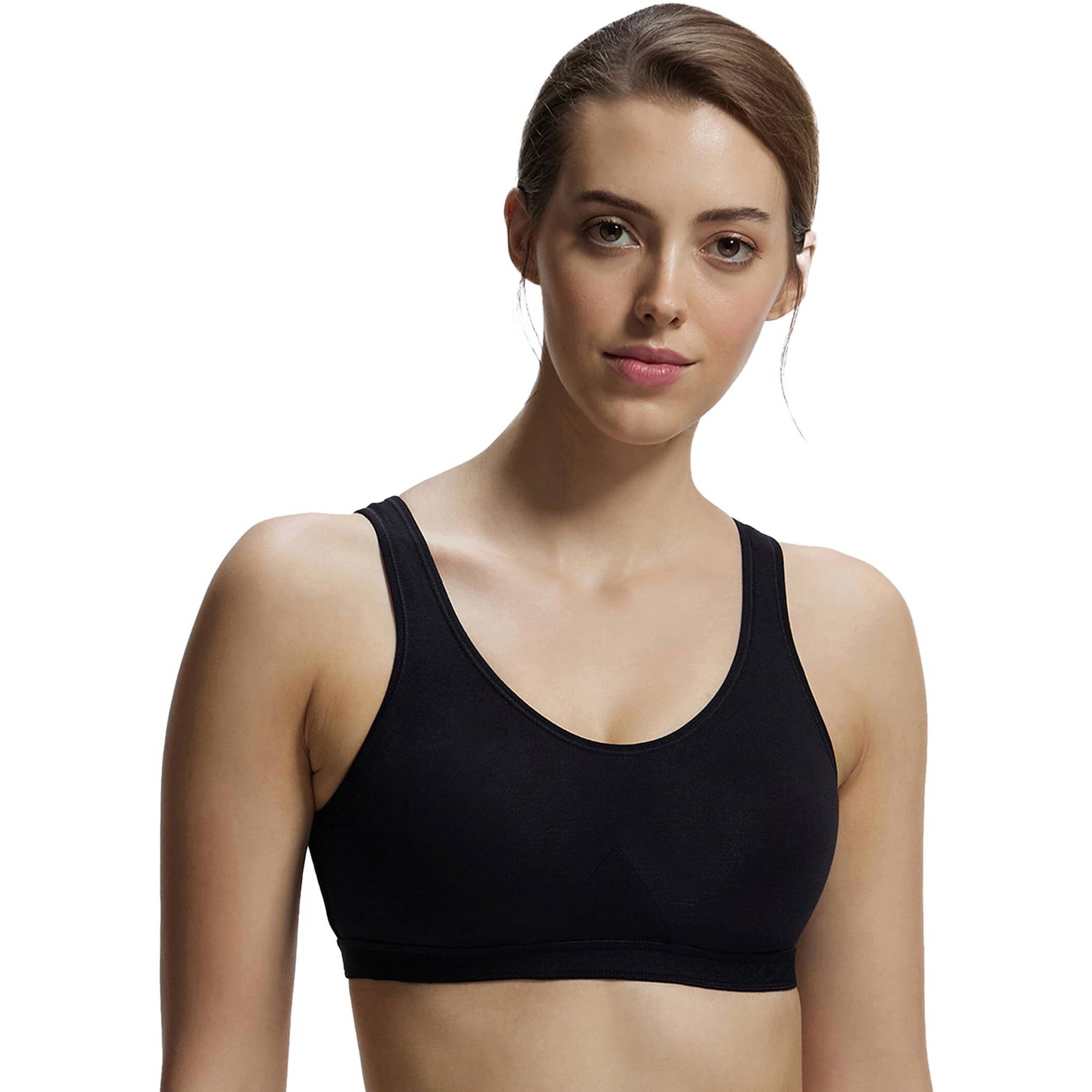 Jockey 1376 Women's Wirefree Non Padded Super Combed Cotton Elastane Stretch Full Coverage Slip-On Active Bra with Wider Straps and Moisture Move Treatment_Black_XL