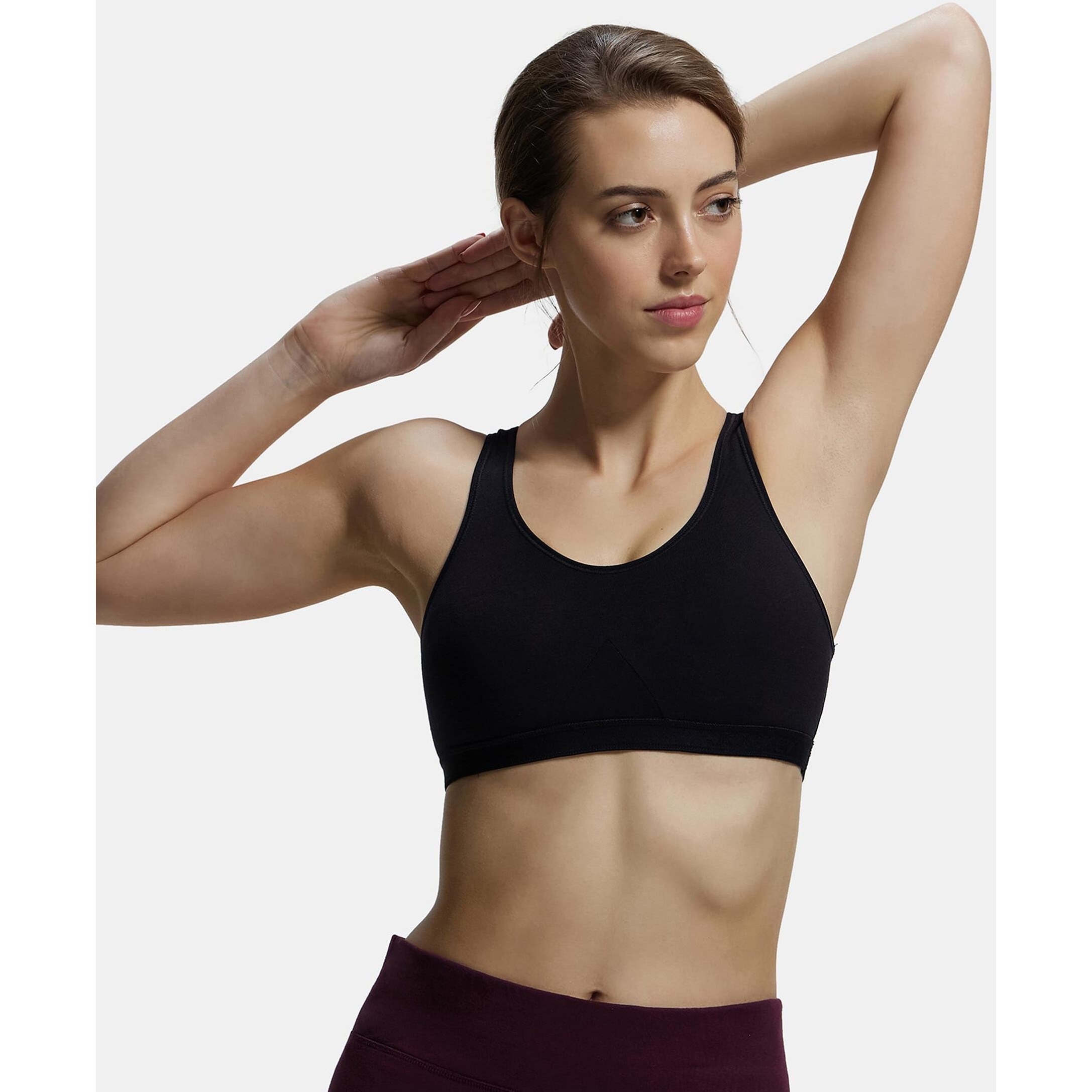 Jockey 1376 Women's Wirefree Non Padded Super Combed Cotton Elastane Stretch Full Coverage Slip-On Active Bra with Wider Straps and Moisture Move Treatment_Black_XL