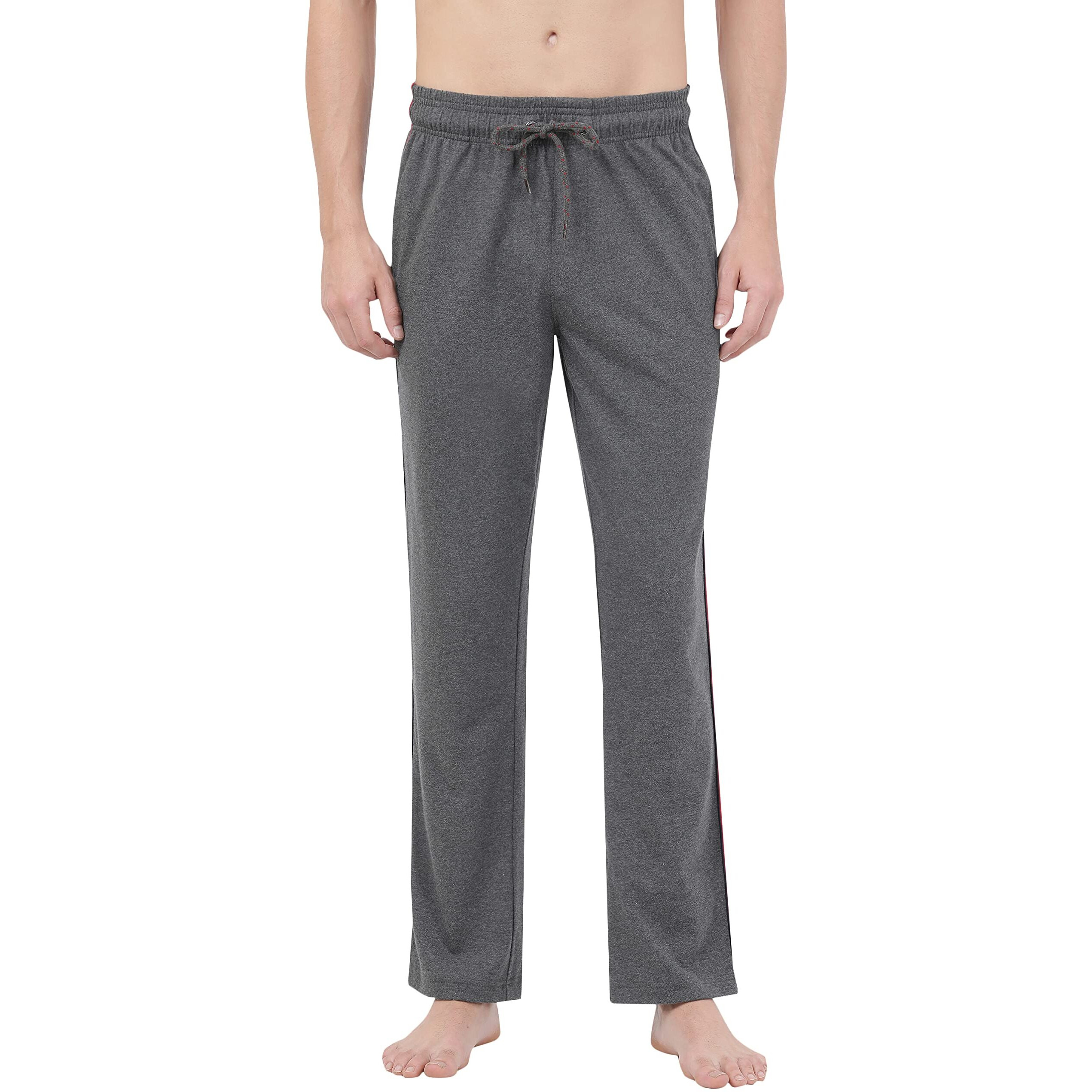 Jockey Men's Relaxed Fit Track pants(9500-0103-CH-SR_L_Charcoal Melange & Red_Large)