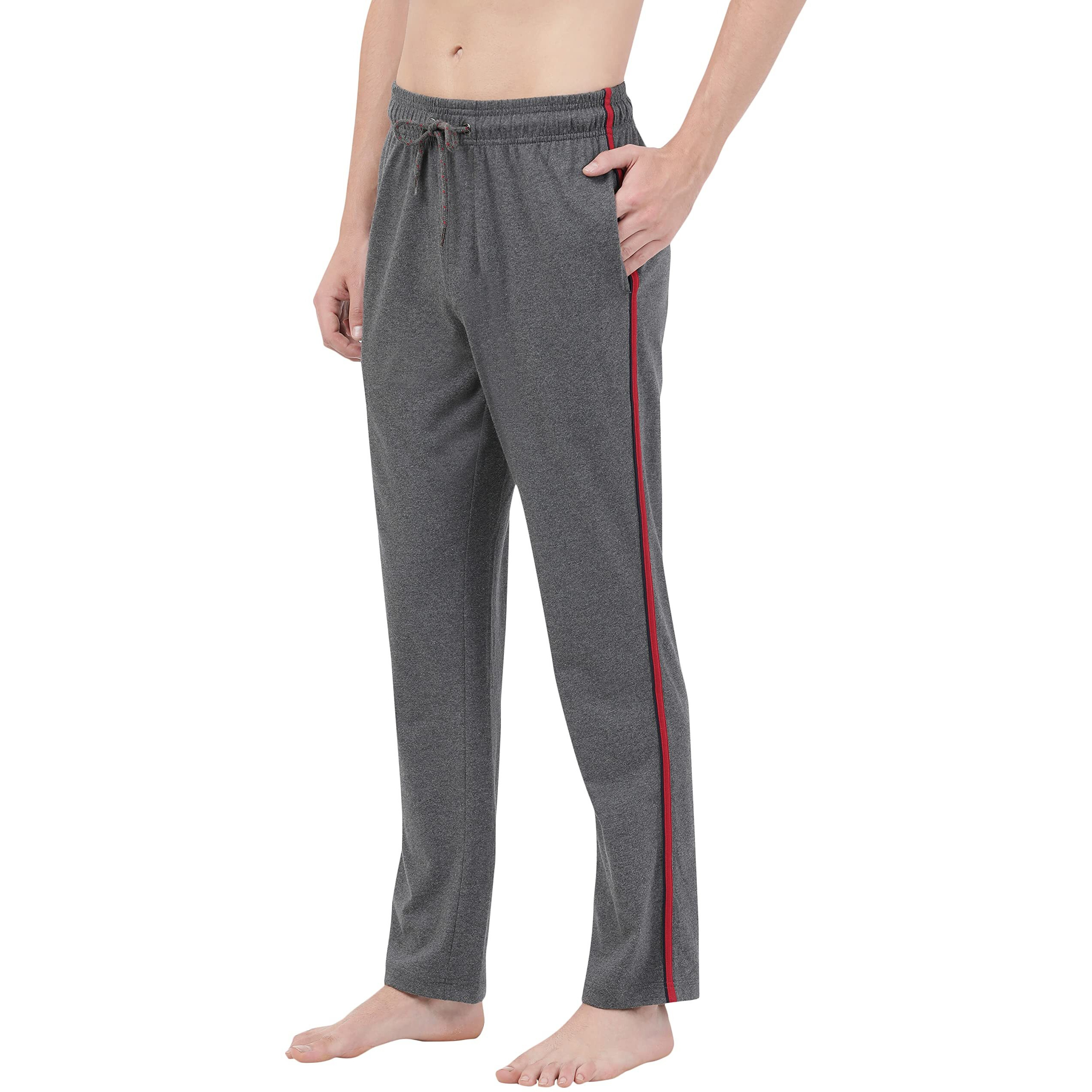 Jockey Men's Relaxed Fit Track pants(9500-0103-CH-SR_L_Charcoal Melange & Red_Large)