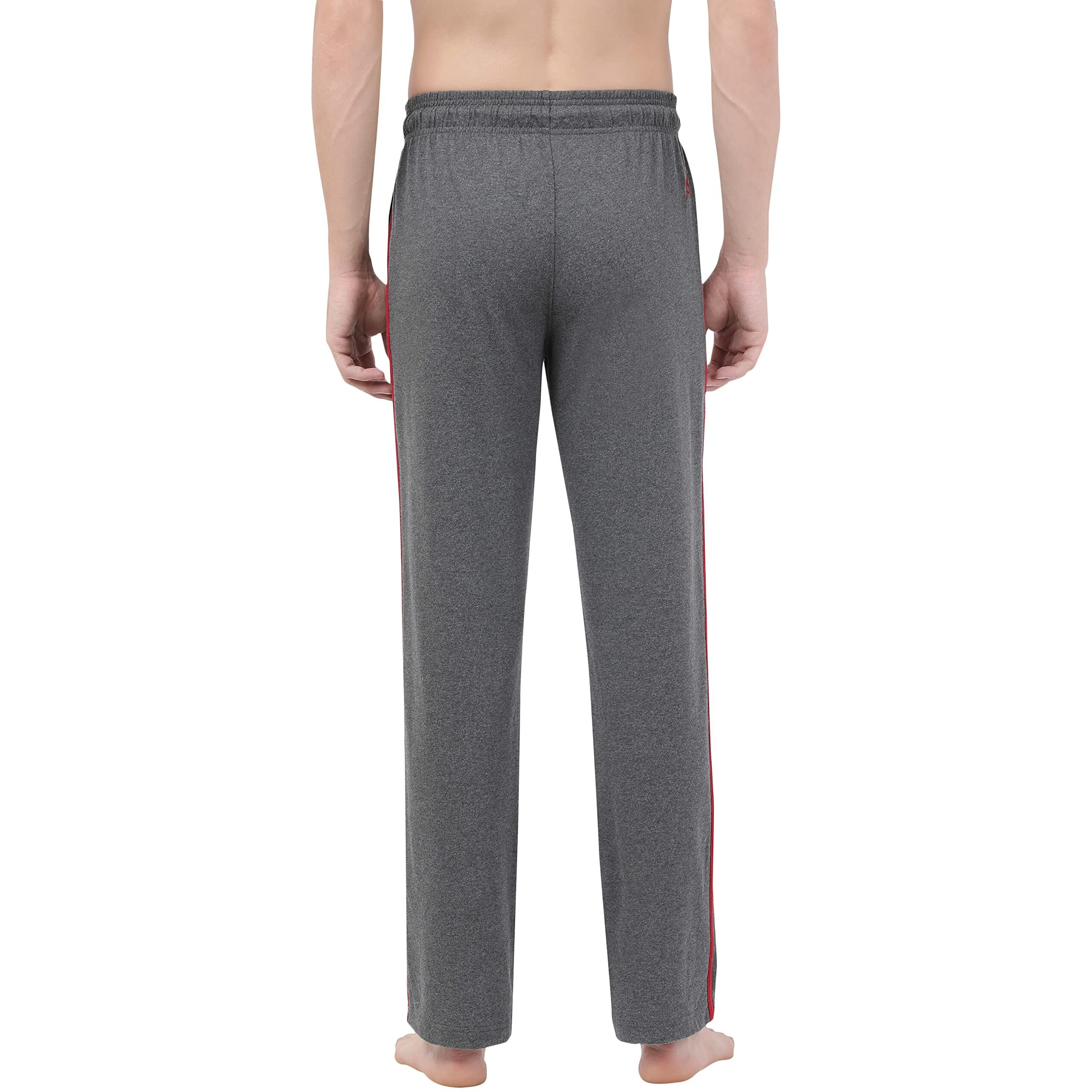 Jockey Men's Relaxed Fit Track pants(9500-0103-CH-SR_L_Charcoal Melange & Red_Large)