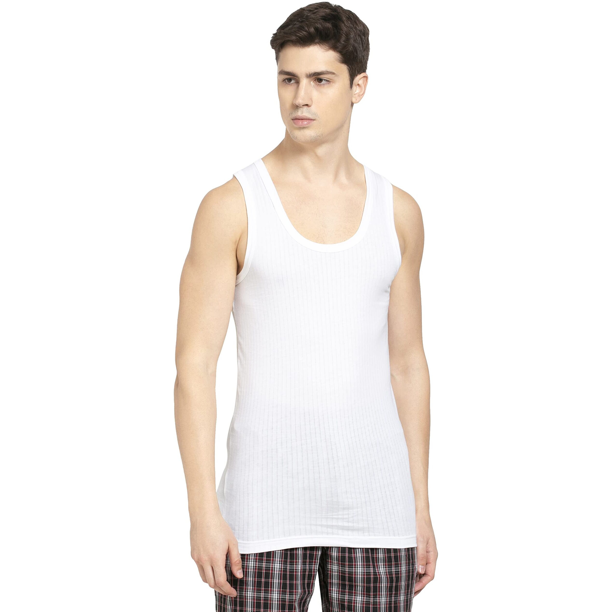 Jockey 8816 Men's Super Combed Cotton Round Neck Sleeveless Vest with Extended Length for Easy Tuck (Pack of 2)_White_90