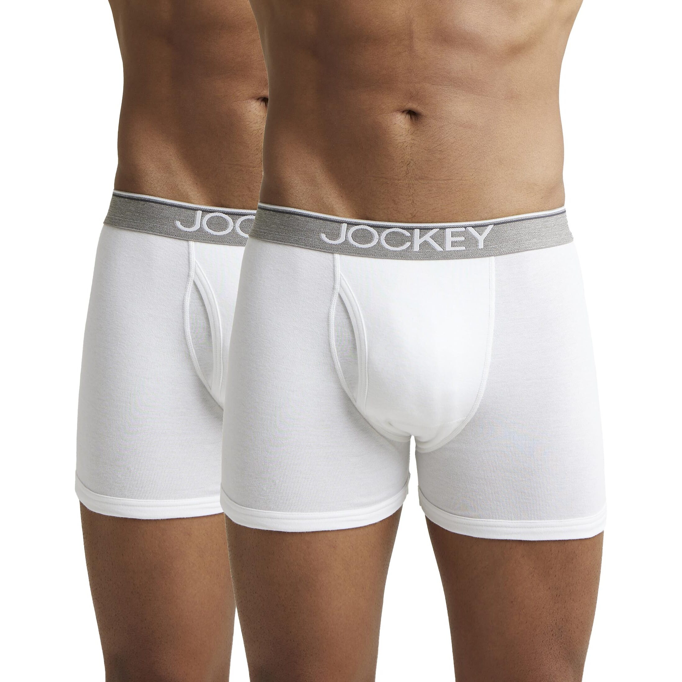 Jockey Men's Super Combed Cotton Rib Fabric Boxer Briefs with Front Fly, Ultrasoft and Durable Waistband (Pack of 2) 8009_White_L