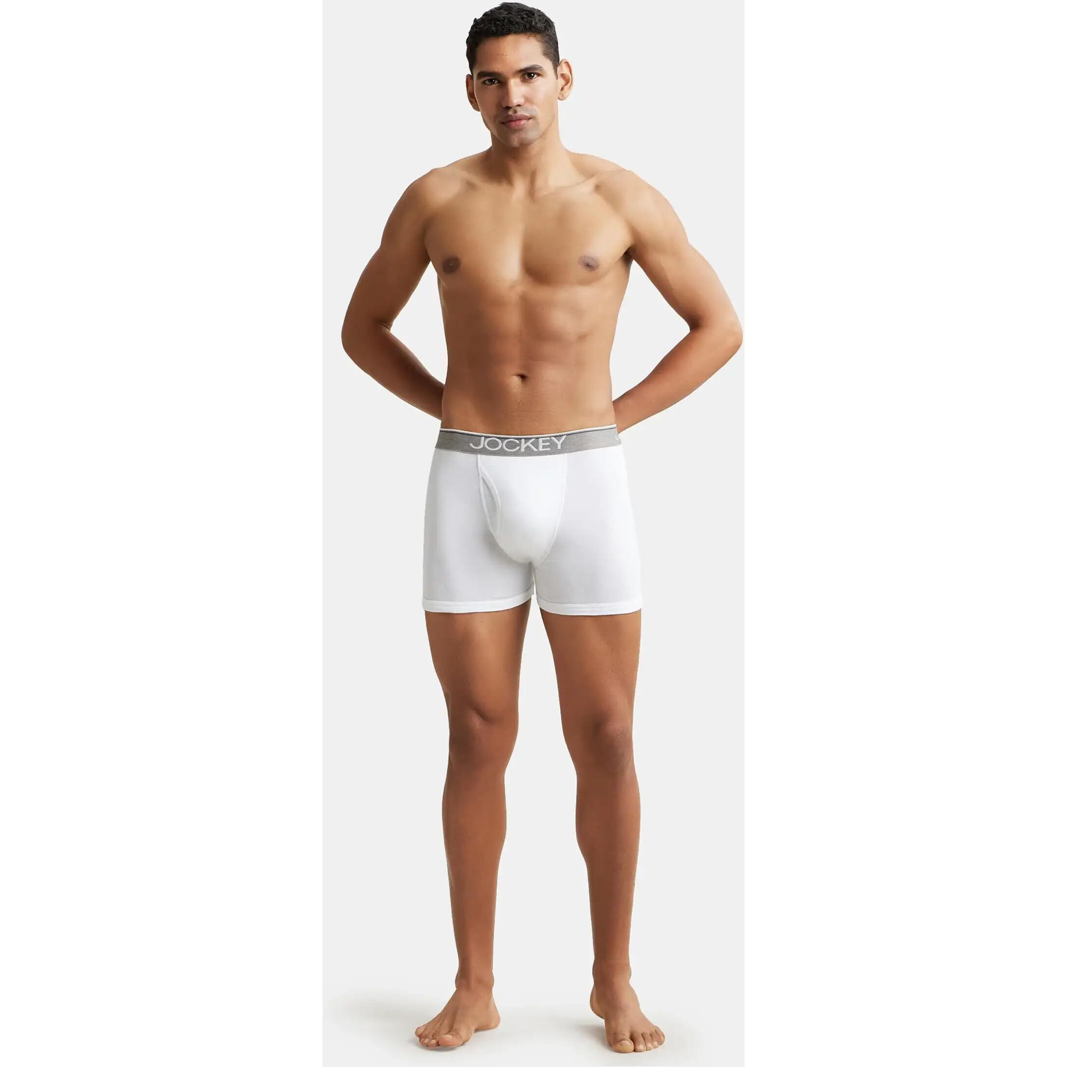 Jockey Men's Super Combed Cotton Rib Fabric Boxer Briefs with Front Fly, Ultrasoft and Durable Waistband (Pack of 2) 8009_White_L