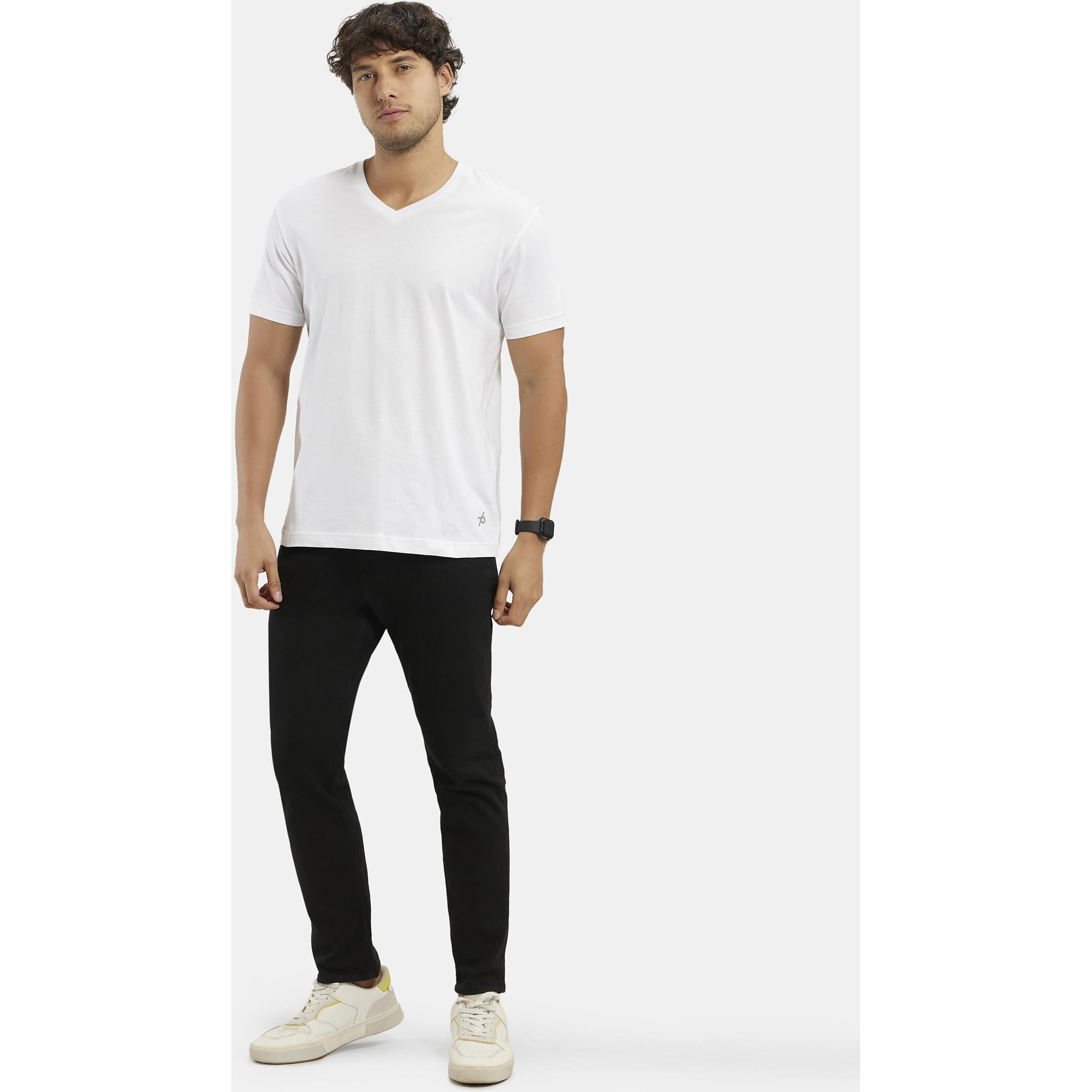 Jockey Men's Regular Fit V Neck Half Sleeved T-Shirt 2726_White_M