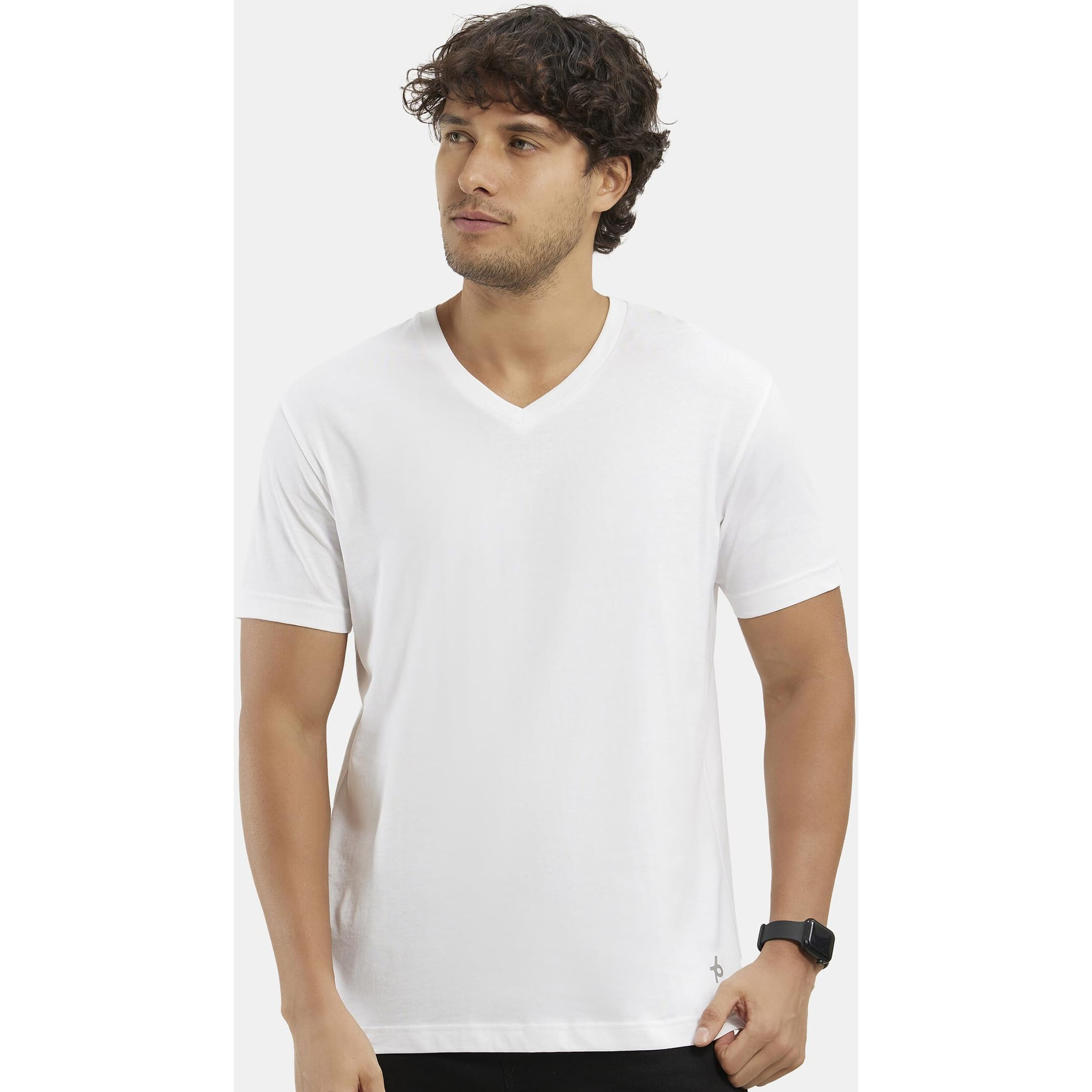 Jockey Men's Regular Fit V Neck Half Sleeved T-Shirt 2726_White_M