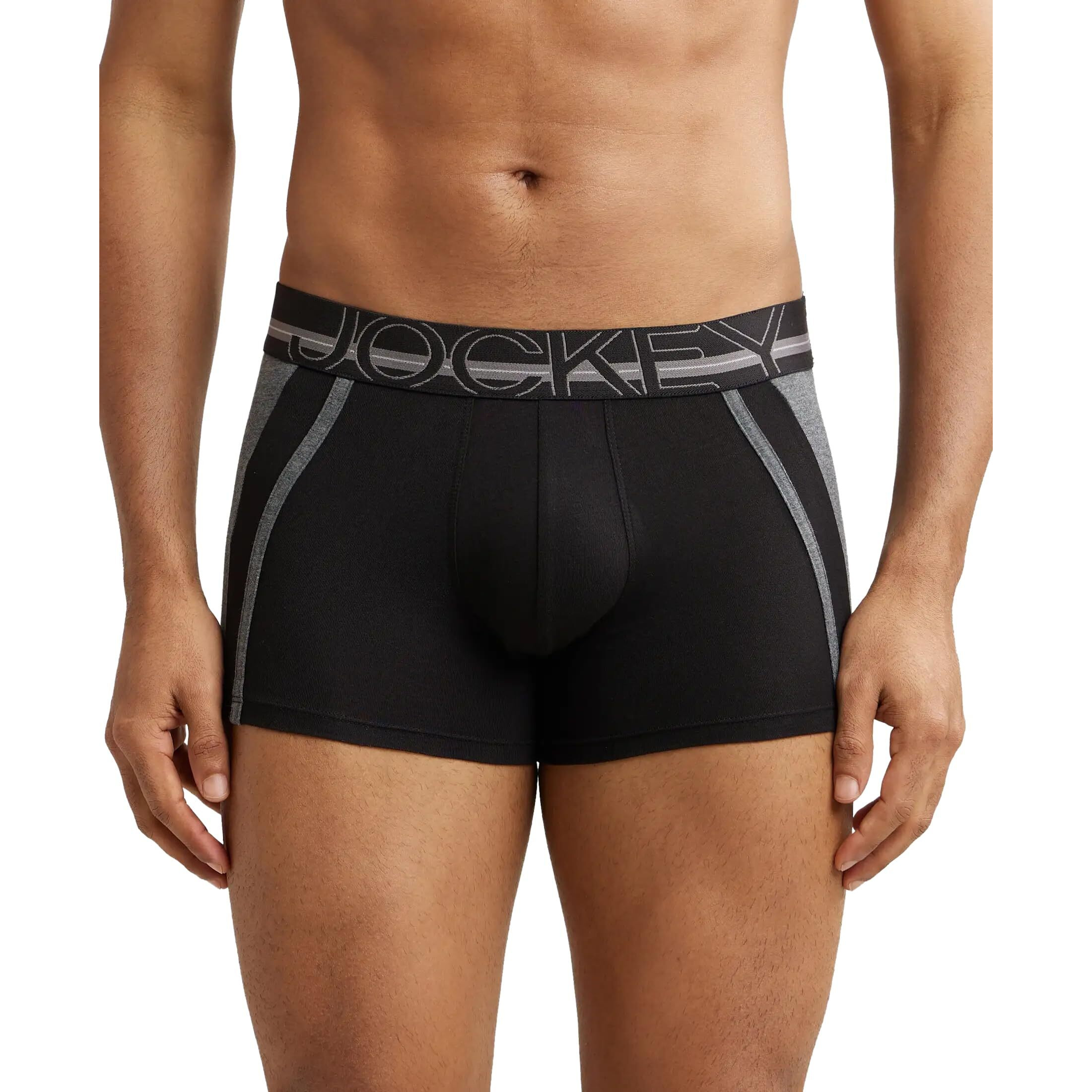 Jockey US21 Men's Super Combed Cotton Elastane Stretch Solid Trunk with Ultrasoft Waistband_Black_L