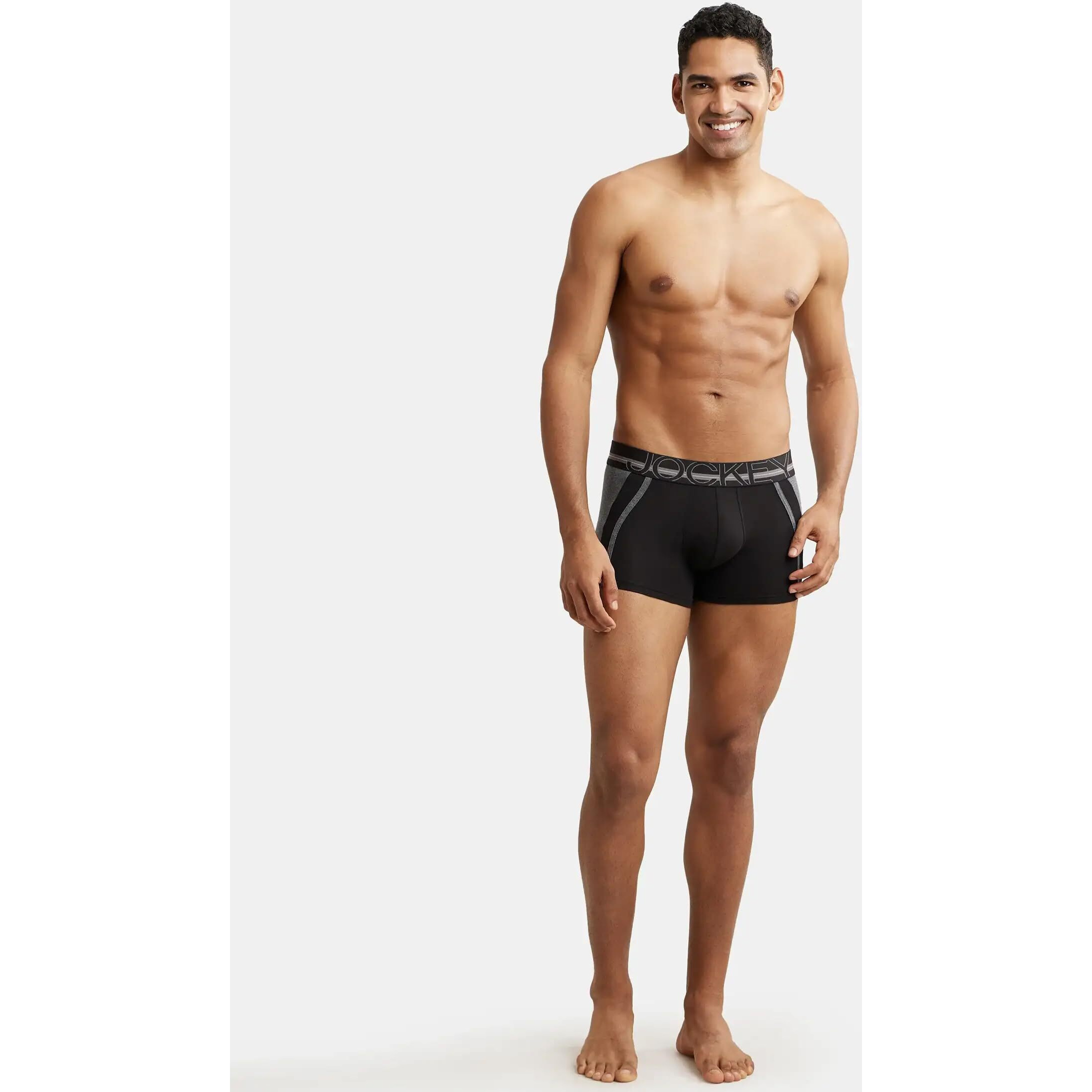 Jockey US21 Men's Super Combed Cotton Elastane Stretch Solid Trunk with Ultrasoft Waistband_Black_L