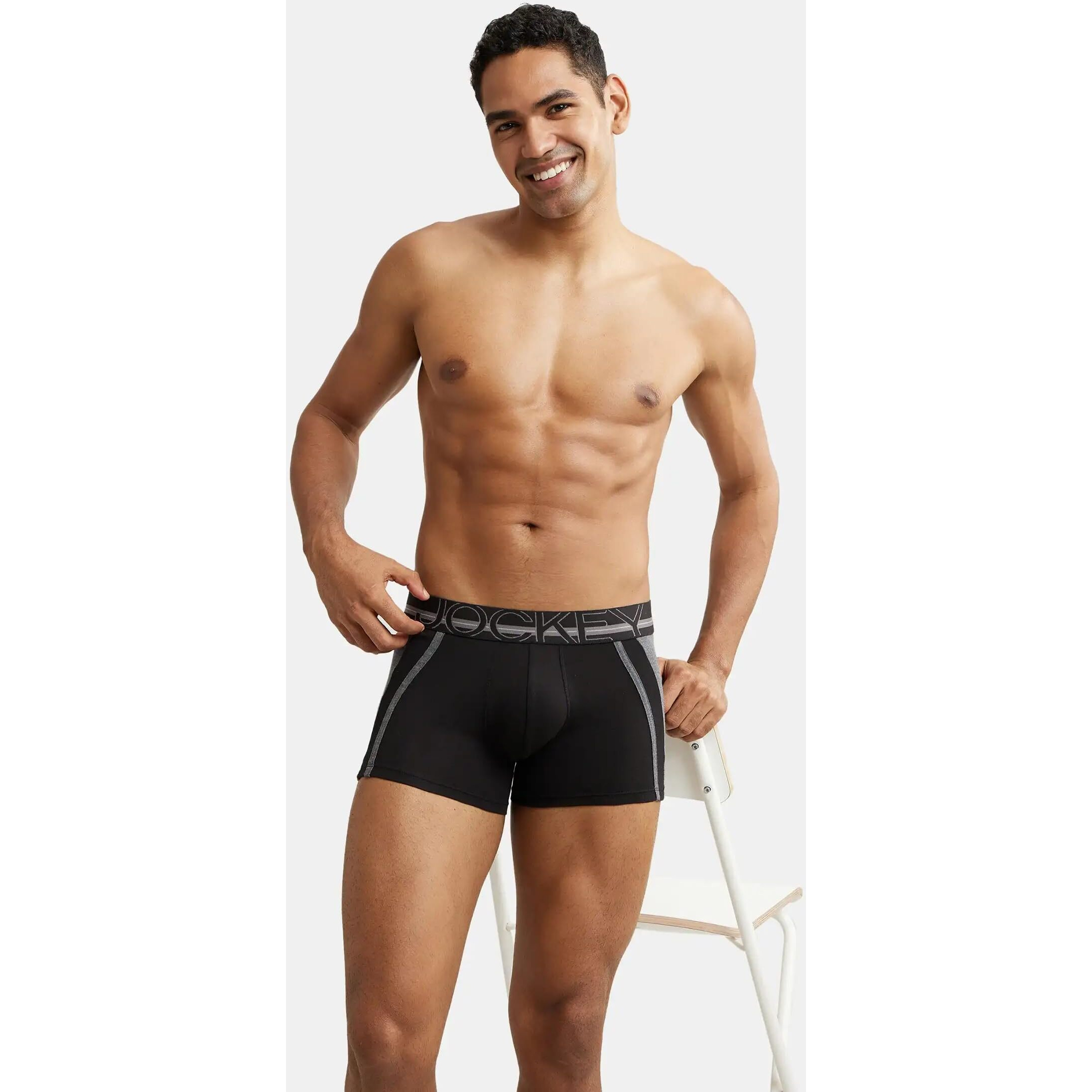 Jockey US21 Men's Super Combed Cotton Elastane Stretch Solid Trunk with Ultrasoft Waistband_Black_L