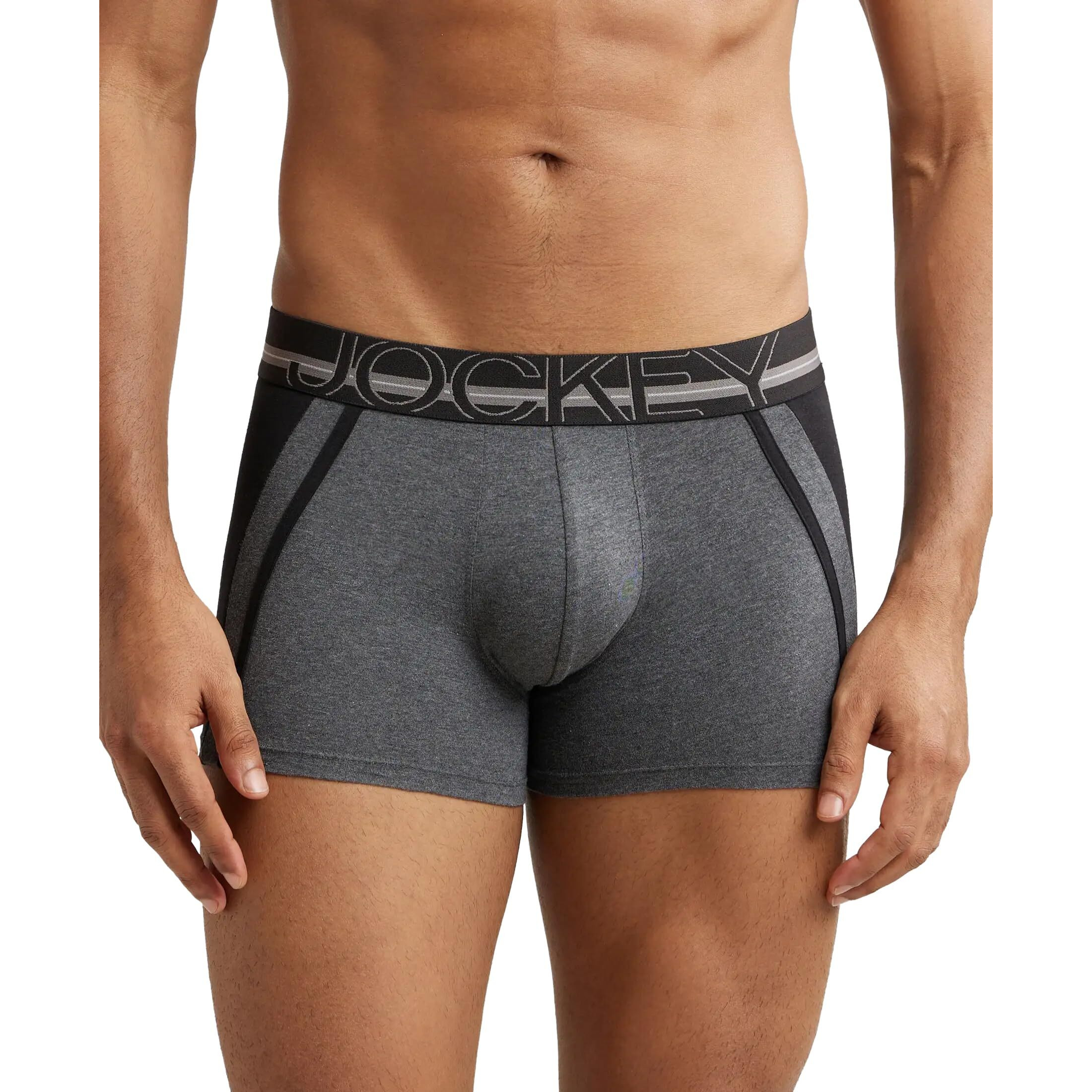 Jockey US21 Men's Super Combed Cotton Elastane Stretch Solid Trunk with Ultrasoft Waistband_Charcoal Melange_M