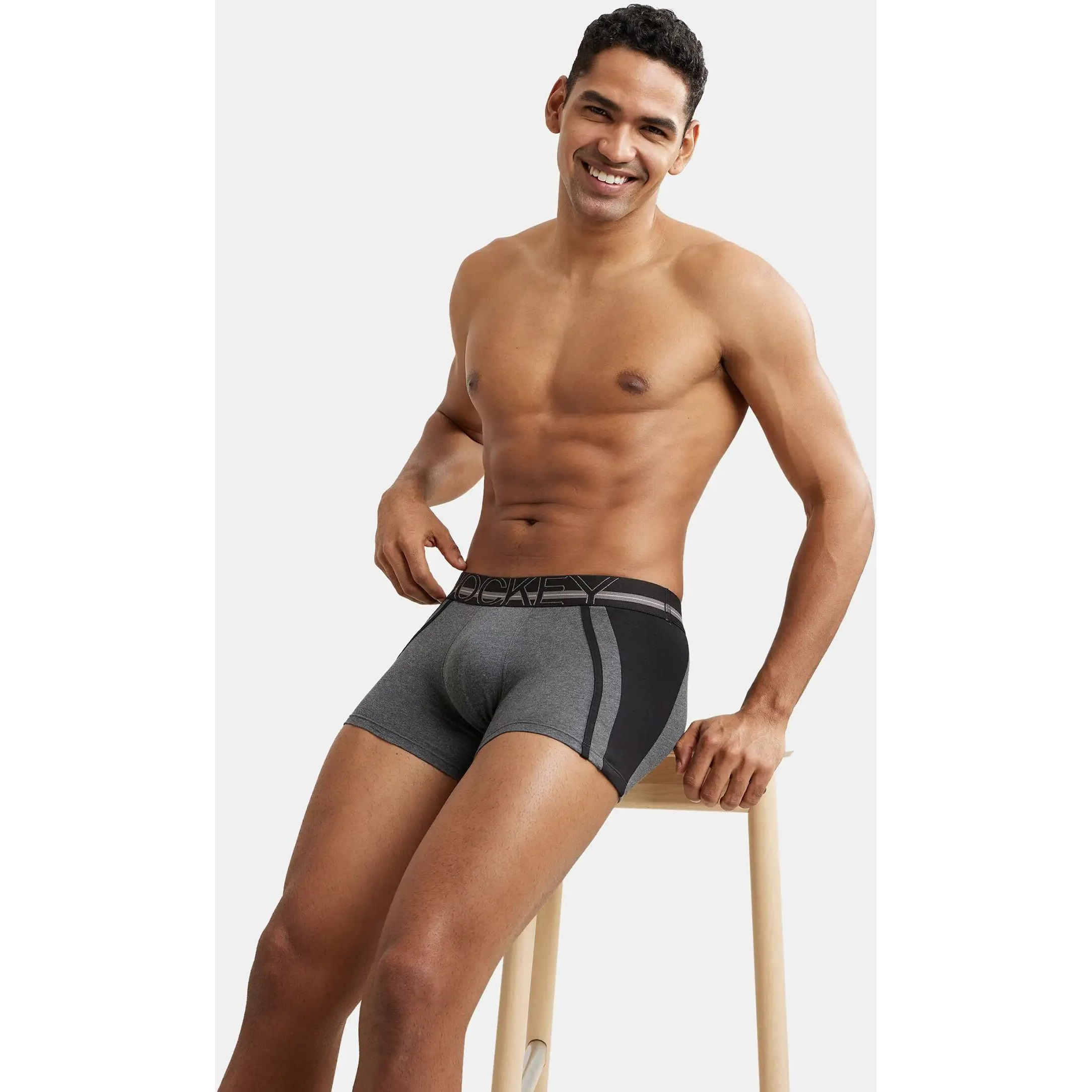 Jockey US21 Men's Super Combed Cotton Elastane Stretch Solid Trunk with Ultrasoft Waistband_Charcoal Melange_M