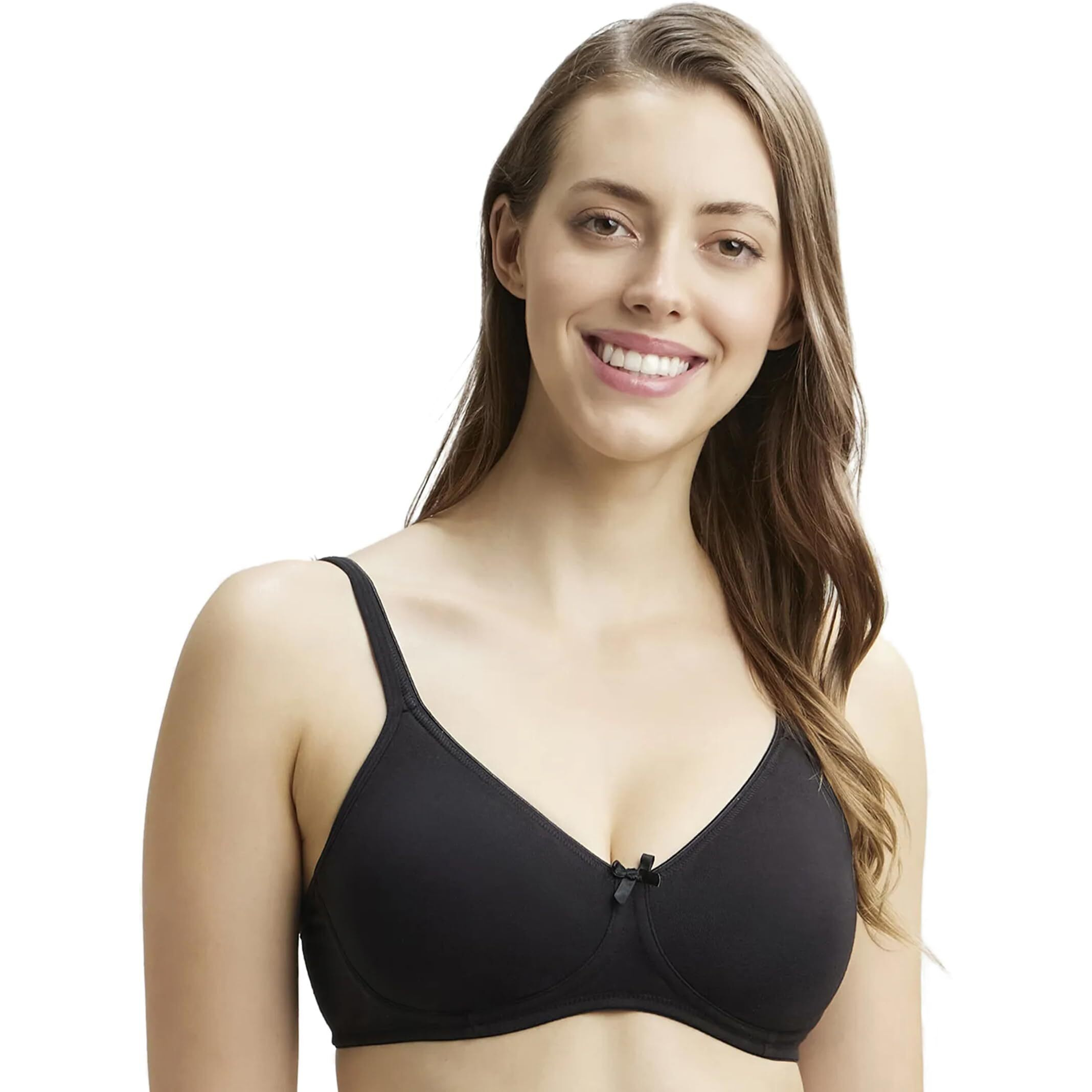 Jockey 1722 Women's Wirefree Non Padded Super Combed Cotton Elastane Stretch Medium Coverage Everyday Bra with Concealed Shaper Panel and Adjustable Straps_Black_36C