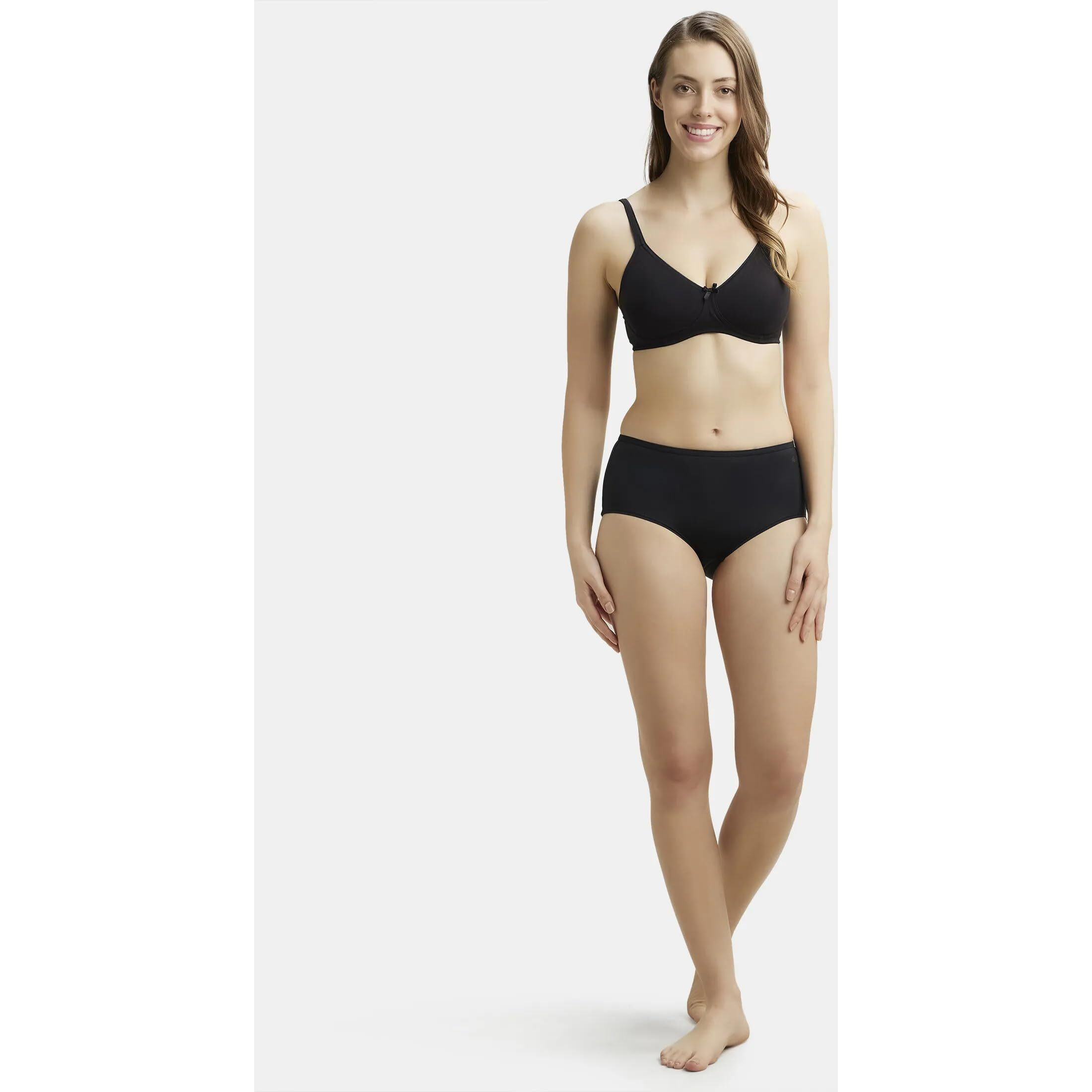 Jockey 1722 Women's Wirefree Non Padded Super Combed Cotton Elastane Stretch Medium Coverage Everyday Bra with Concealed Shaper Panel and Adjustable Straps_Black_36C