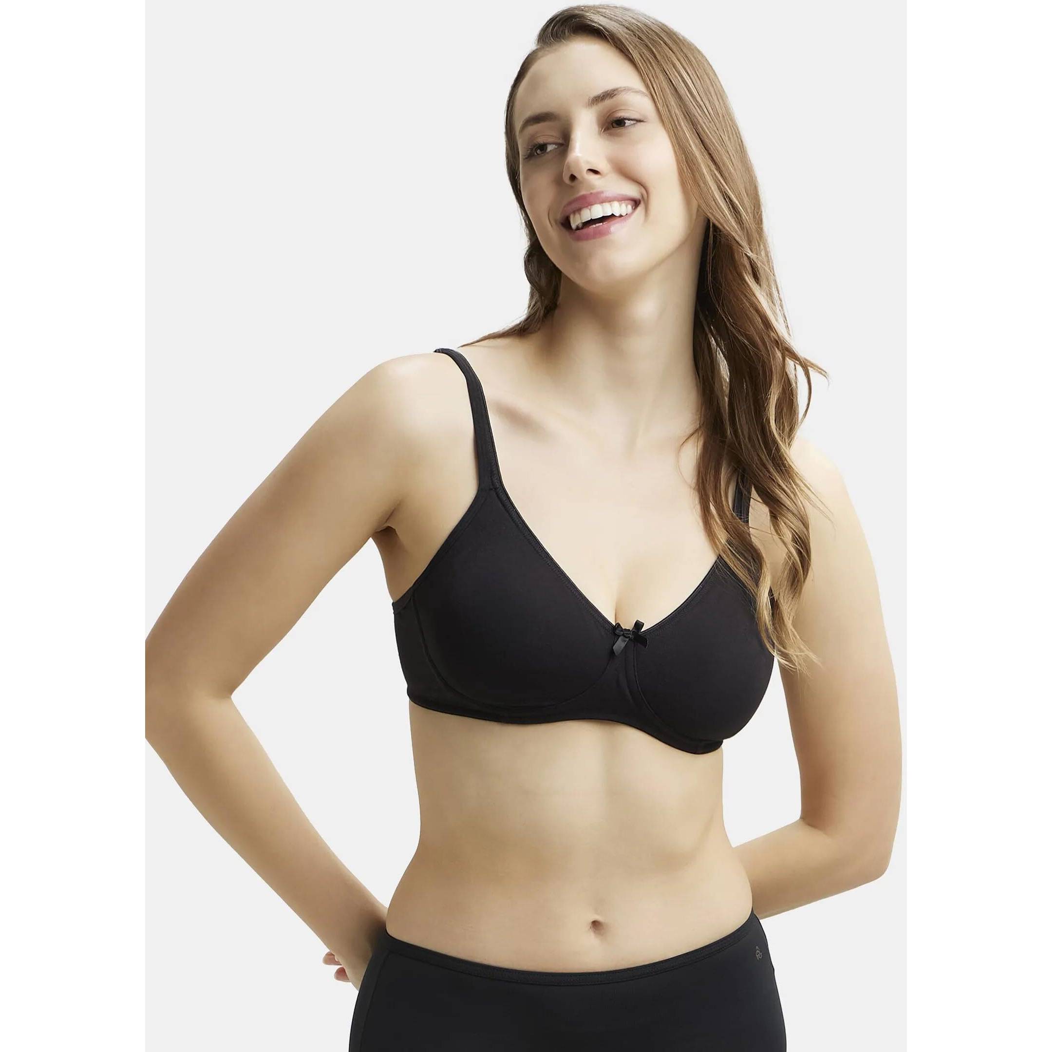 Jockey 1722 Women's Wirefree Non Padded Super Combed Cotton Elastane Stretch Medium Coverage Everyday Bra with Concealed Shaper Panel and Adjustable Straps_Black_36C