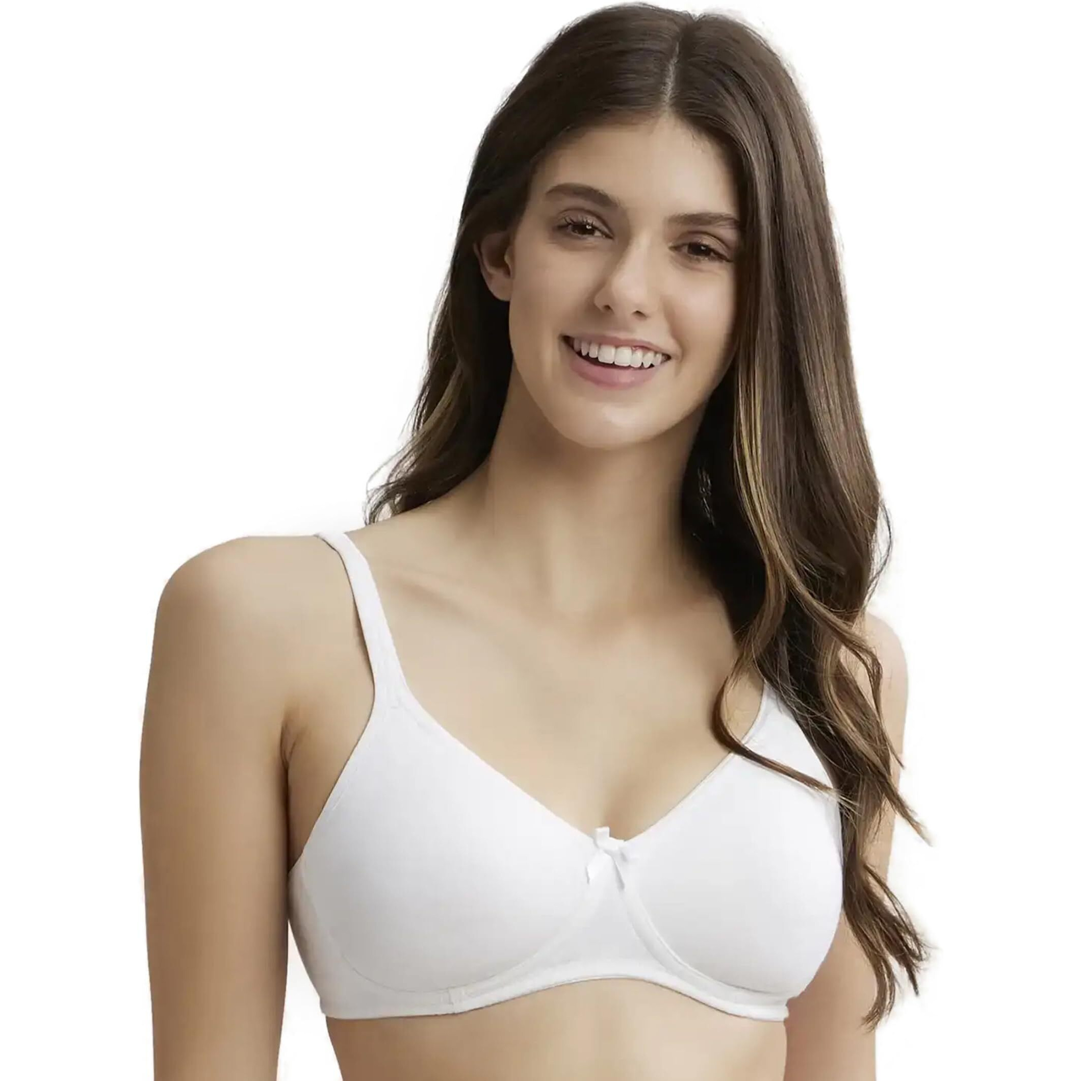 Jockey 1722 Women's Wirefree Non Padded Super Combed Cotton Elastane Stretch Medium Coverage Everyday Bra with Concealed Shaper Panel and Adjustable Straps_White_36C