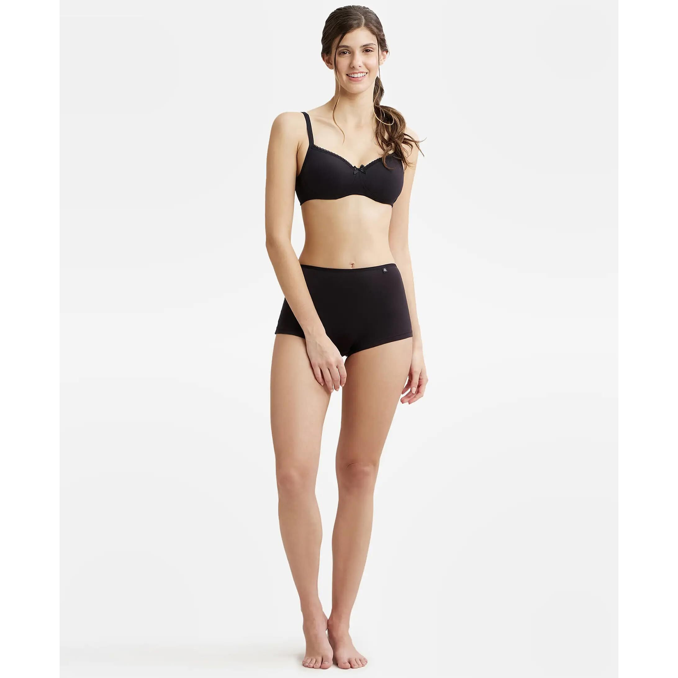 Jockey 1723 Women's Wirefree Padded Super Combed Cotton Elastane Stretch Medium Coverage Lace Styling T-Shirt Bra with Adjustable Straps_Black_32B