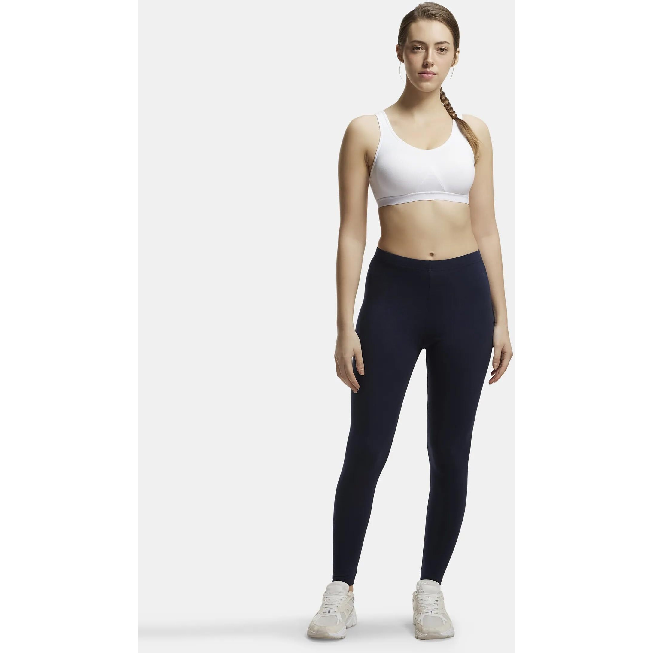 Jockey 1376 Women's Wirefree Non Padded Super Combed Cotton Elastane Stretch Full Coverage Slip-On Active Bra with Wider Straps and Moisture Move Treatment_White_XXL