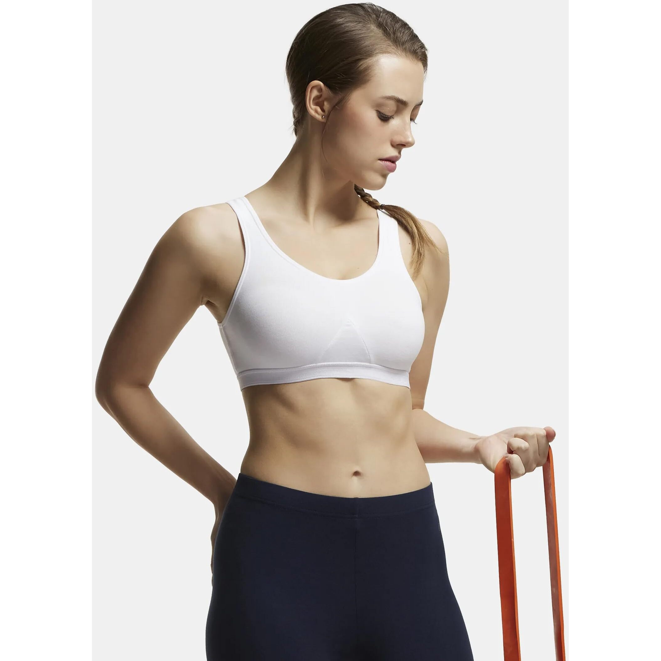 Jockey 1376 Women's Wirefree Non Padded Super Combed Cotton Elastane Stretch Full Coverage Slip-On Active Bra with Wider Straps and Moisture Move Treatment_White_XXL