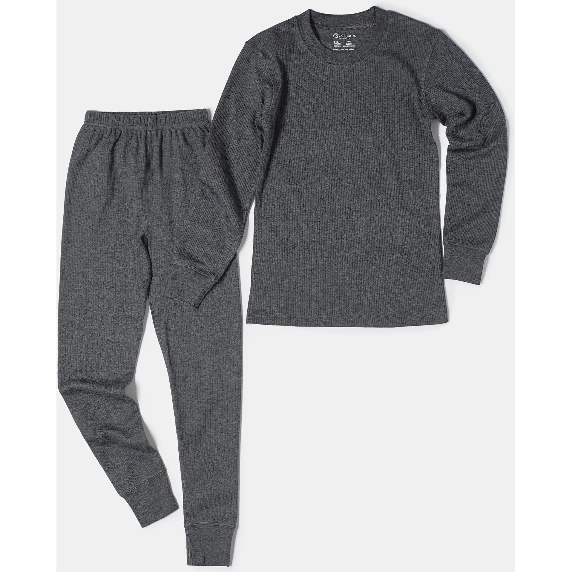 Jockey KT02 Unisex Kid's Super Combed Cotton Rich Full Sleeve Thermal Undershirt with Stay Warm and Stay Fresh Treatment_Charcoal Melange_5-6 Yrs