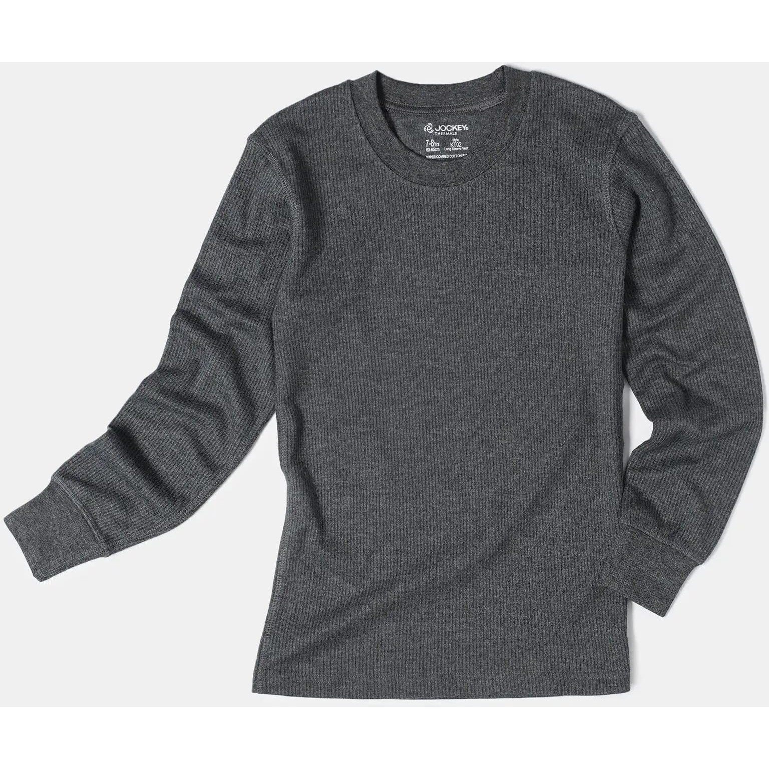 Jockey KT02 Unisex Kid's Super Combed Cotton Rich Full Sleeve Thermal Undershirt with Stay Warm and Stay Fresh Treatment_Charcoal Melange_5-6 Yrs