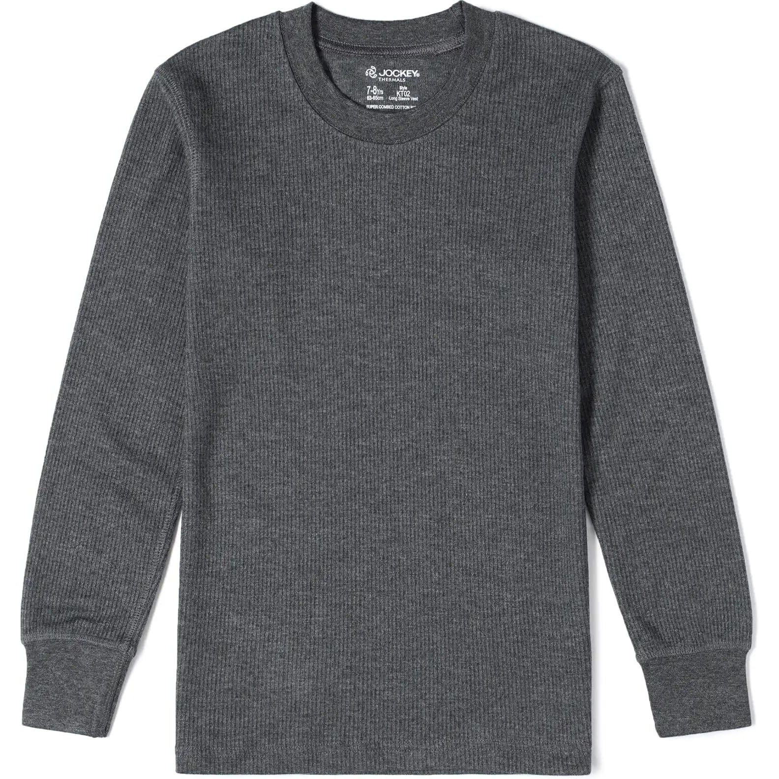 Jockey KT02 Unisex Kid's Super Combed Cotton Rich Full Sleeve Thermal Undershirt with Stay Warm and Stay Fresh Treatment_Charcoal Melange_11-12 Yrs