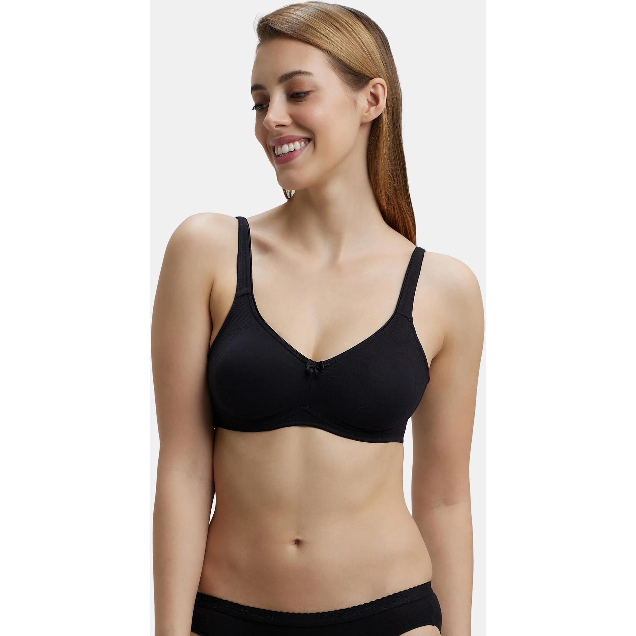 Jockey 1250 Women's Wirefree Non Padded Super Combed Cotton Elastane Stretch Full Coverage Everyday Bra with Contoured Shaper Panel and Adjustable Straps_Black_36C