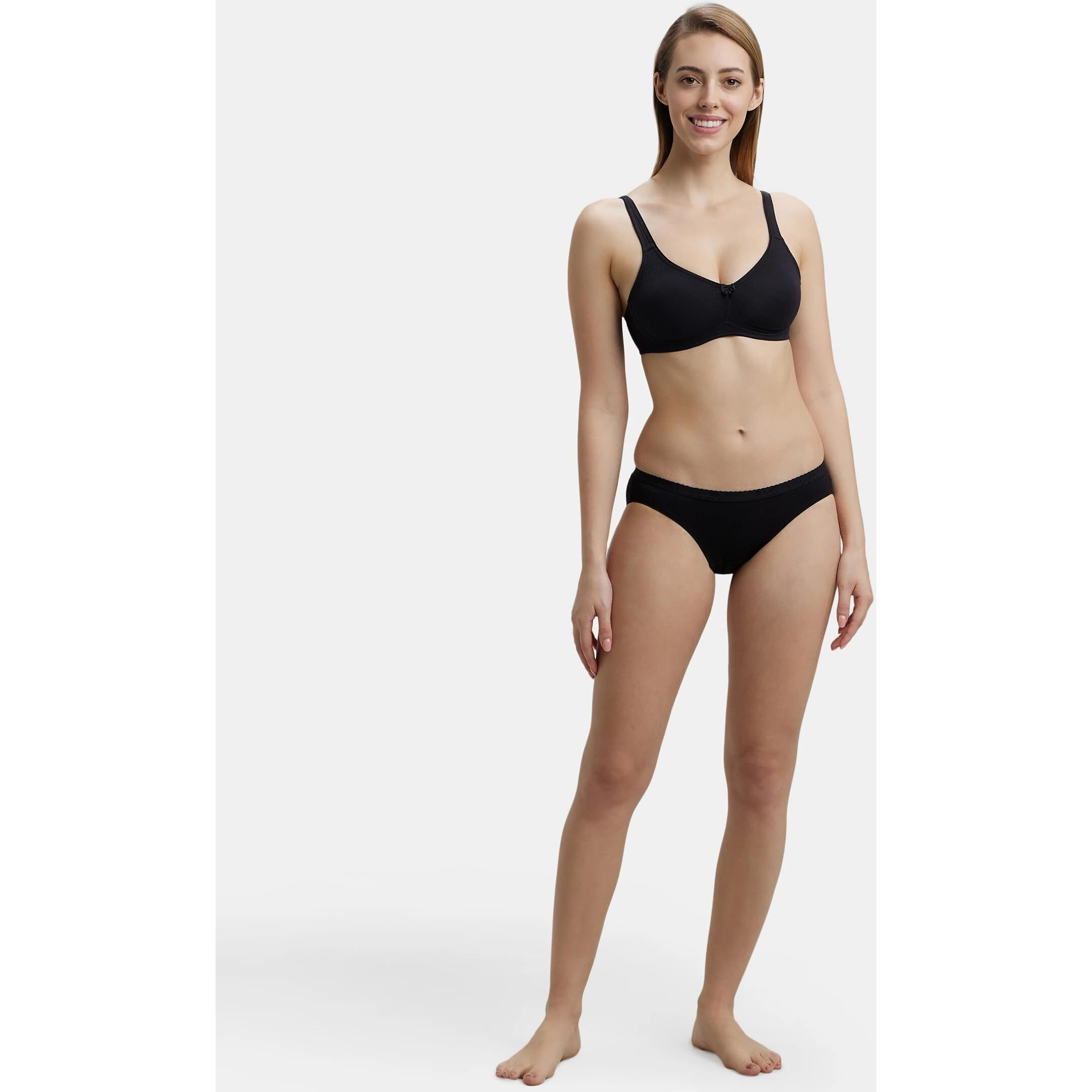Jockey 1250 Women's Wirefree Non Padded Super Combed Cotton Elastane Stretch Full Coverage Everyday Bra with Contoured Shaper Panel and Adjustable Straps_Black_36D